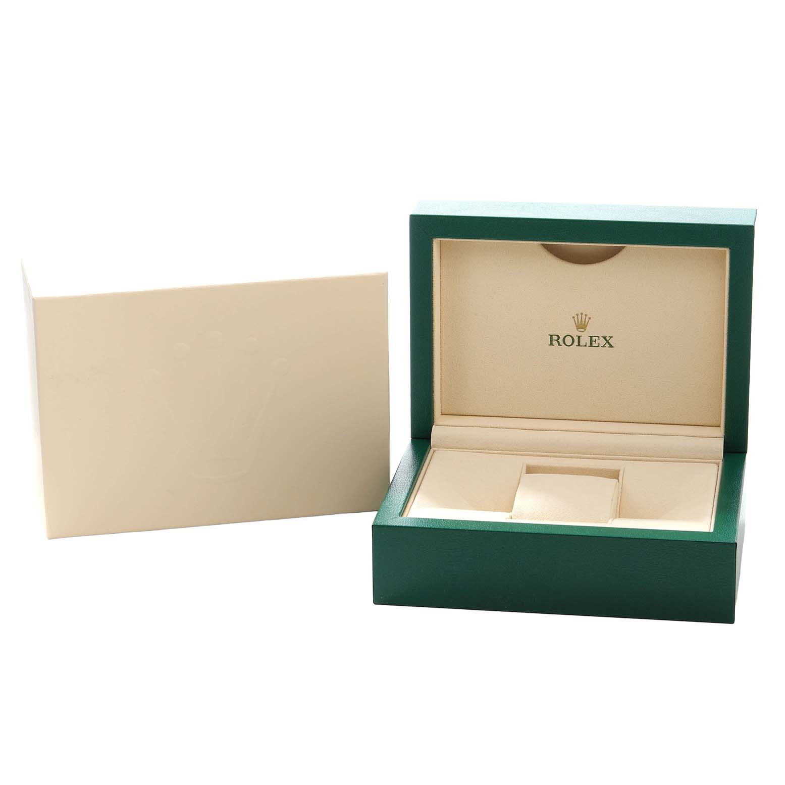 The image shows an open Rolex Submariner 126610 Men's Stainless Steel Black Dial watch box and outer sleeve from a front angle.