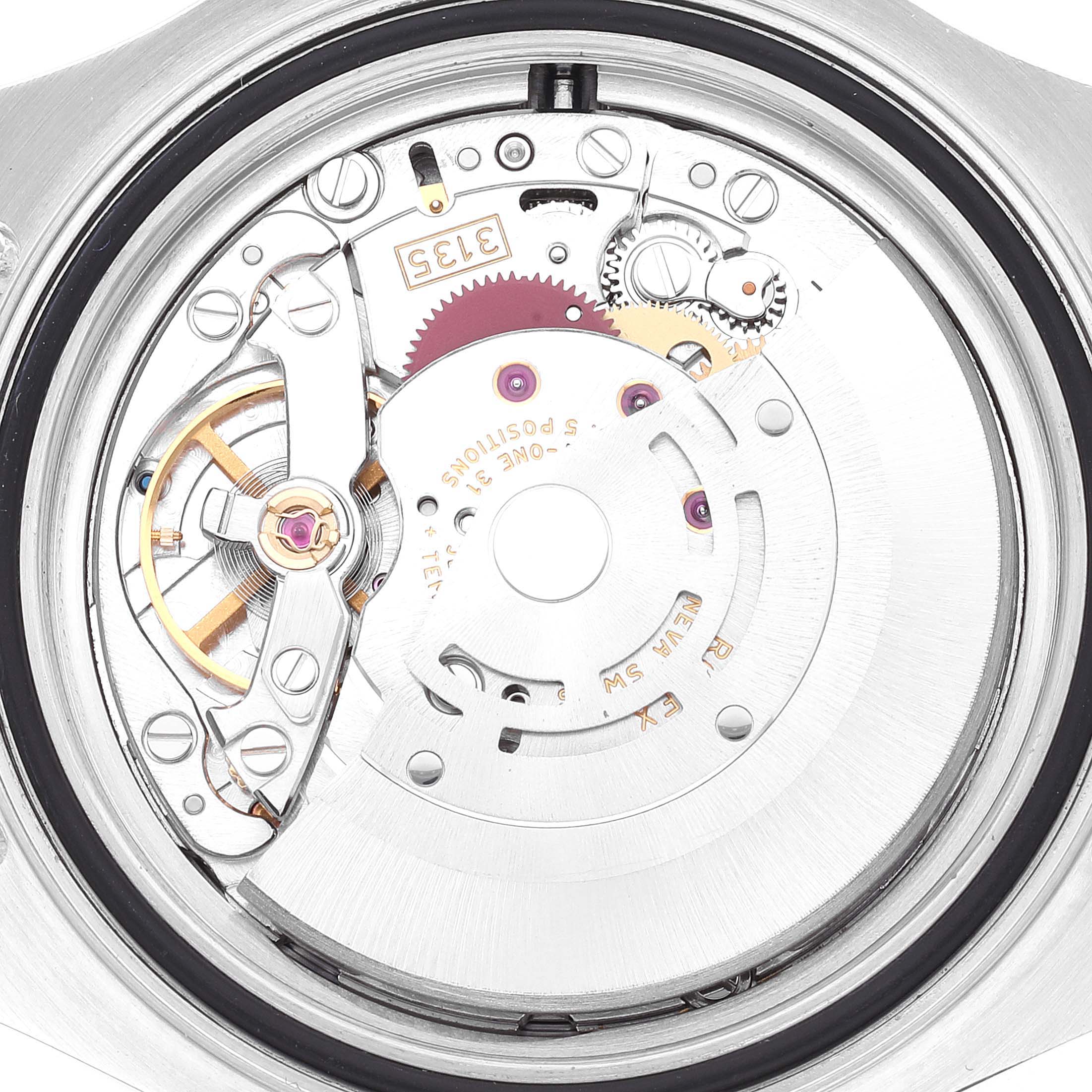 The image shows the internal mechanism and movement of a Rolex Yacht-Master 16622 Men's Stainless Steel Silver Dial 16622 Men's Stainless Steel Silver Dial watch from a rear angle.