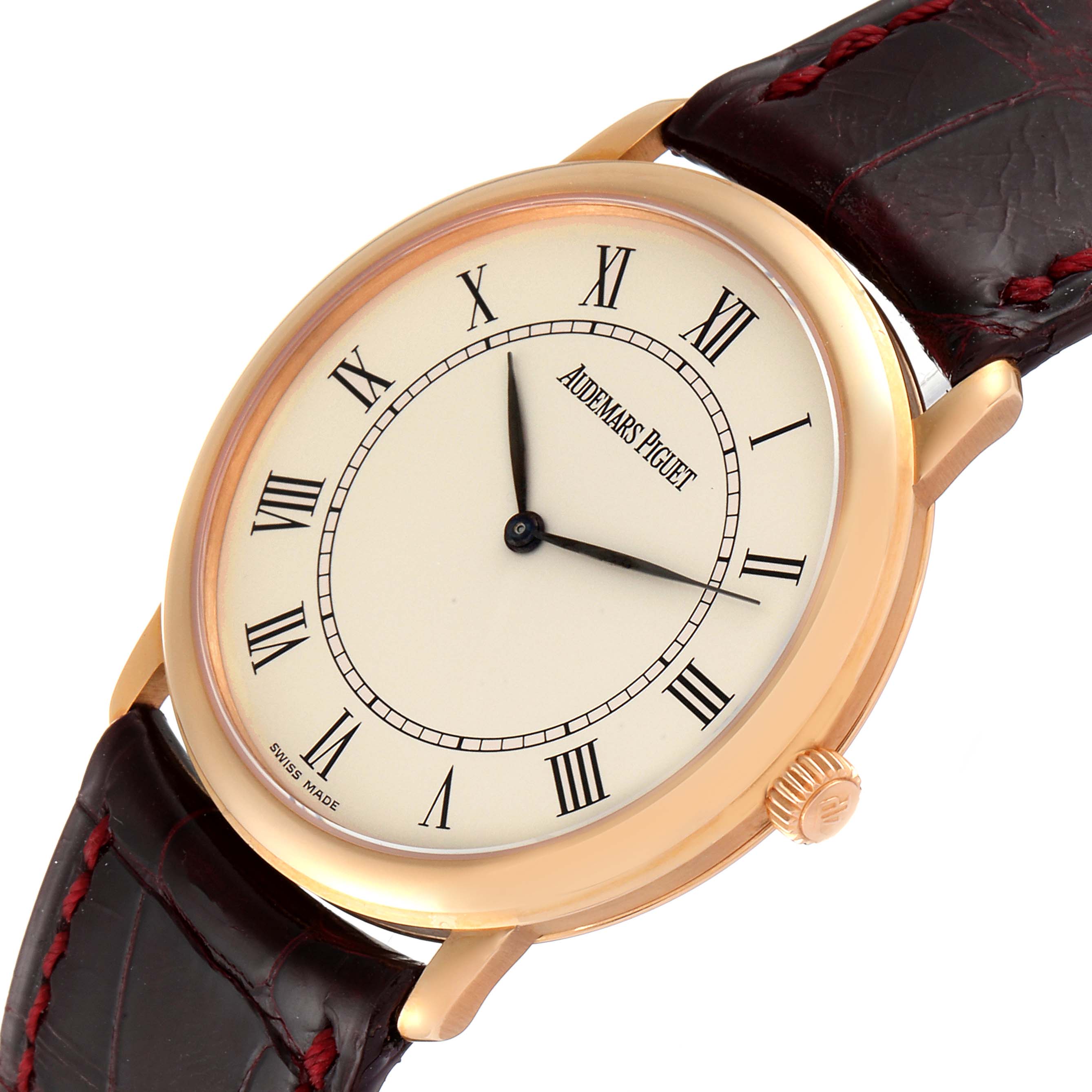 This image shows the front view of the Jules model by Audemars Piguet, highlighting the watch face, dial, and strap.