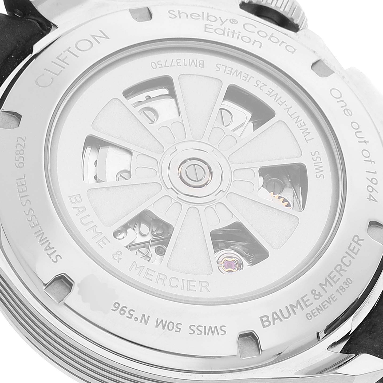 This image shows the back case of the Baume & Mercier Clifton M0A10342 Men's Stainless Steel Silver Dial M0A10342 Men's Stainless Steel Silver Dial model watch, highlighting its intricate inner mechanics.