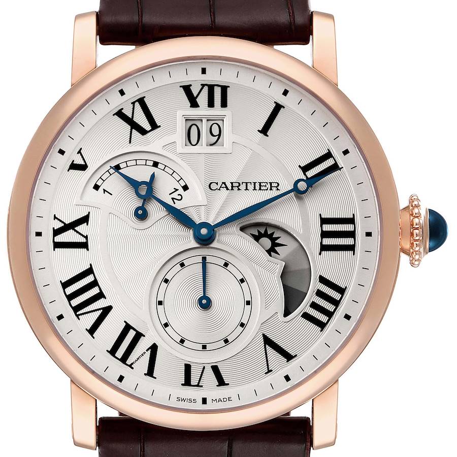Cartier Rotonde Retrograde GMT Time Zone Rose Gold Mens Watch W1556240 Box Card SwissWatchExpo