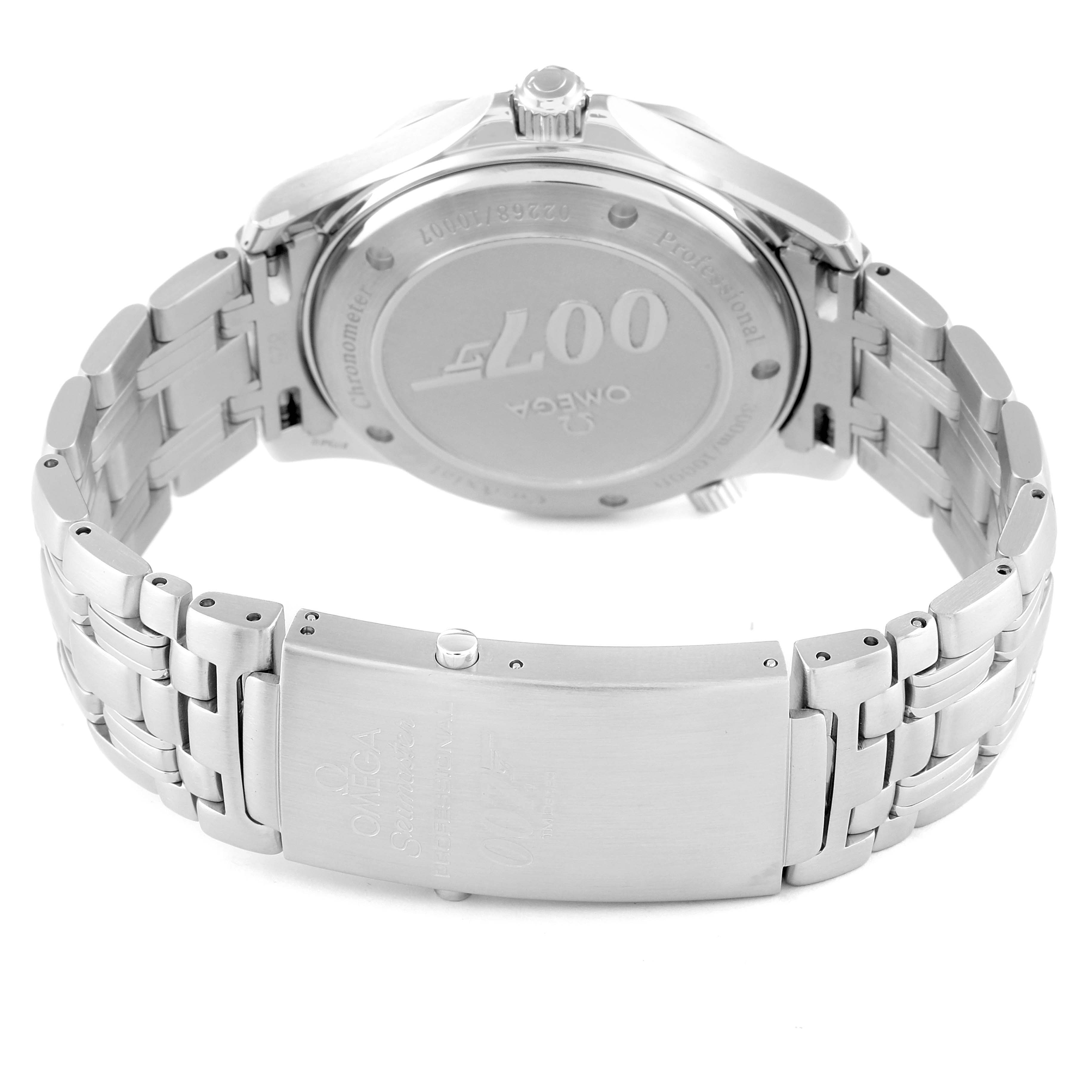 The image shows the back case and metal bracelet of the Omega Seamaster 2226.80.00 Men's Stainless Steel Blue Dial 2226.80.00 Men's Stainless Steel Blue Dial watch from a rear angle.