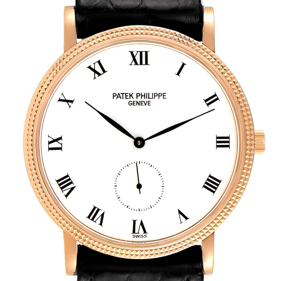 Patek Philippe Calatrava 18k Rose Gold Black Strap Mens Watch 3919 SwissWatchExpo