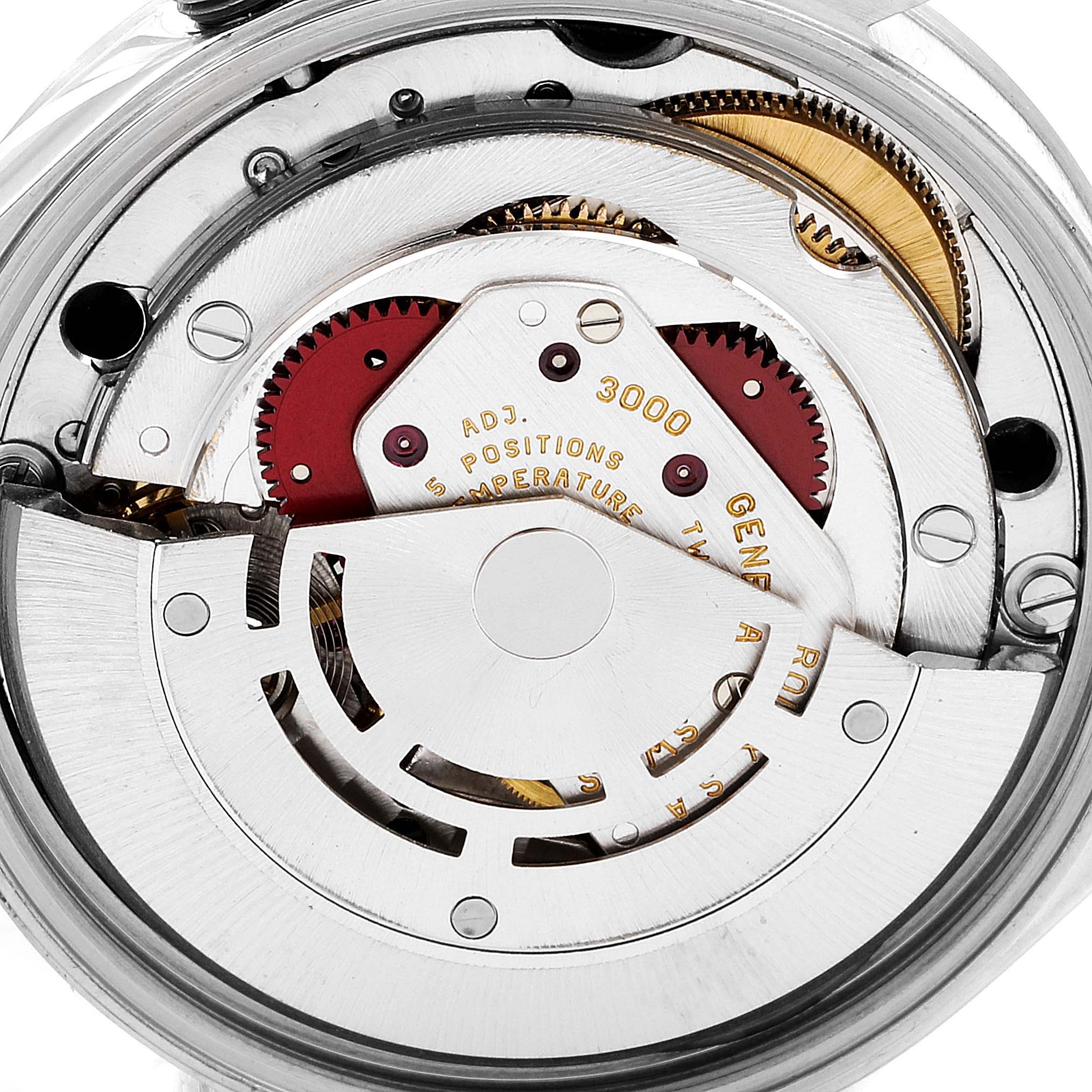 The image shows the internal mechanical movement of an Air-King model by Rolex, including gears and adjustment markings.