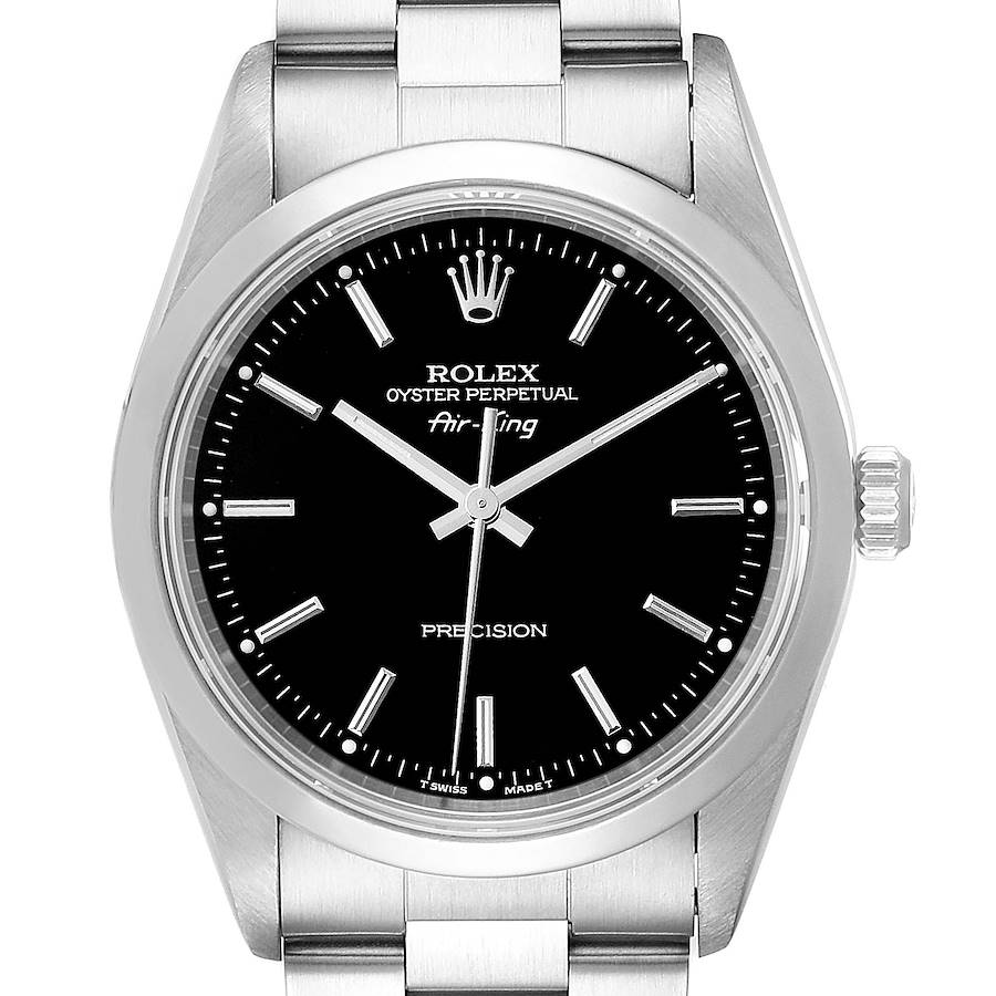 Rolex Air King 34 Black Dial Domed Bezel Steel Mens Watch 14000 SwissWatchExpo