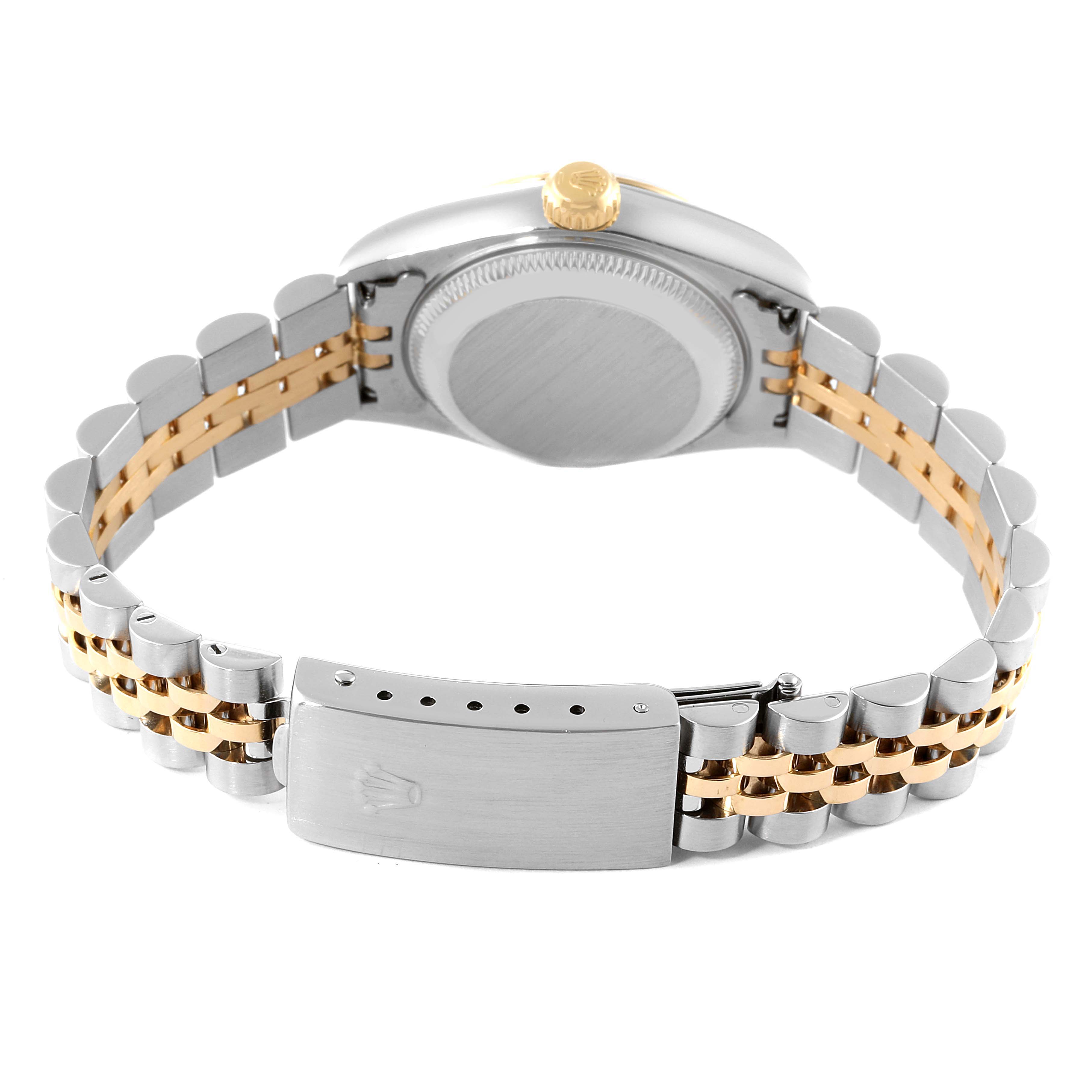 The image shows the back angle of a Rolex Datejust 79173 Women's Stainless Steel Grey Dial 79173 Women's Stainless Steel Grey Dial watch, highlighting the clasp, bracelet, and case back.