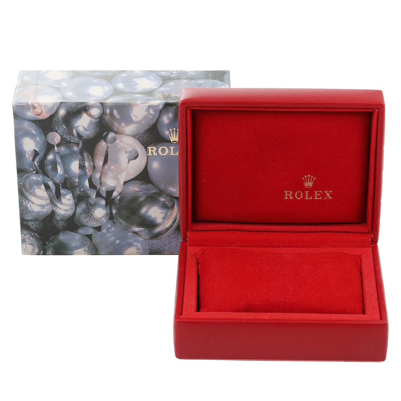 This image shows the Rolex Datejust 69173 Women's Steel and Gold (two tone) White Dial 69173 Women's Steel and Gold (two tone) White Dial watch box and packaging from the front angle.