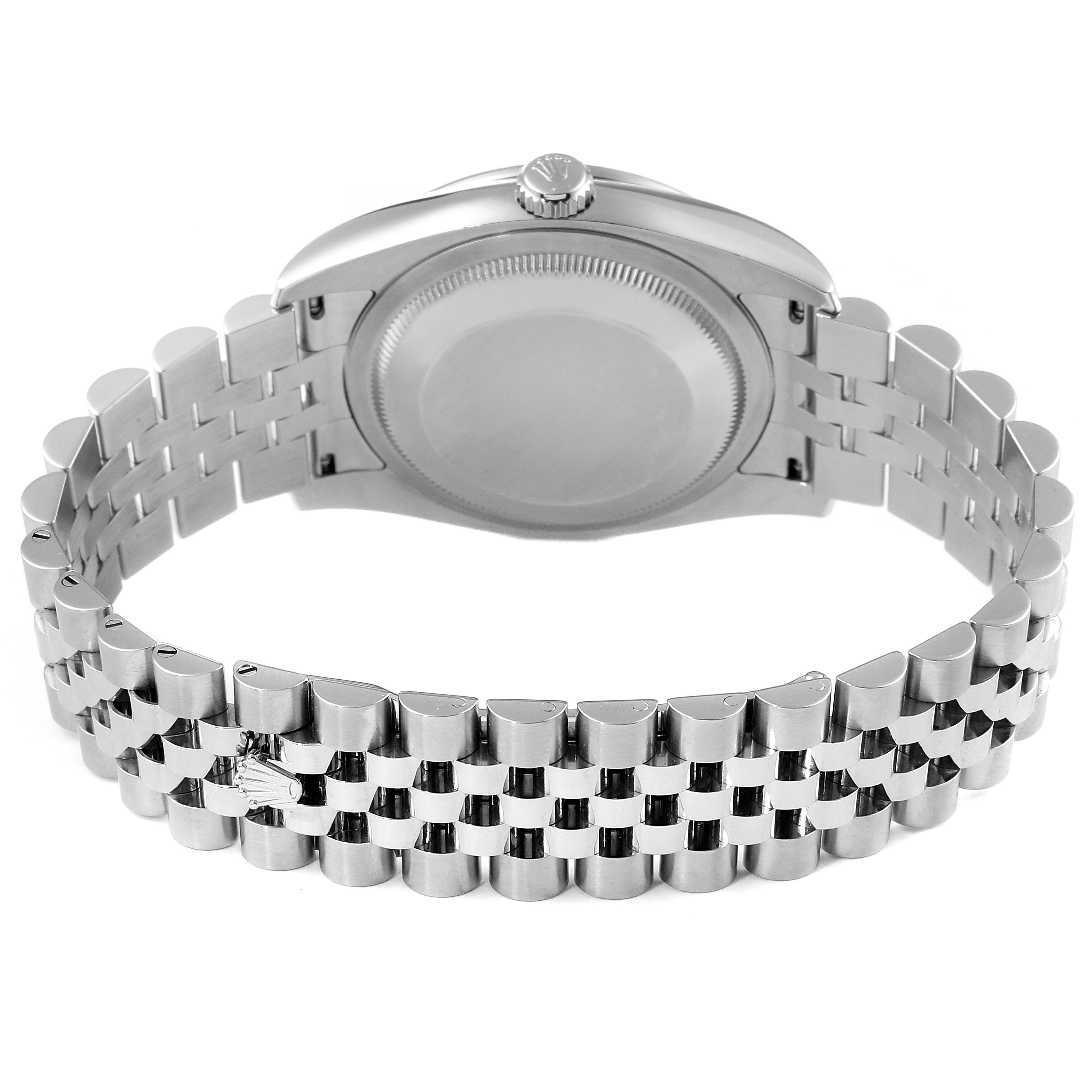 This image shows the back case and bracelet of a Rolex Datejust 116244 Men
s Stainless Steel Black Dial 116244 Men
s Stainless Steel Black Dial watch from a rear angle.