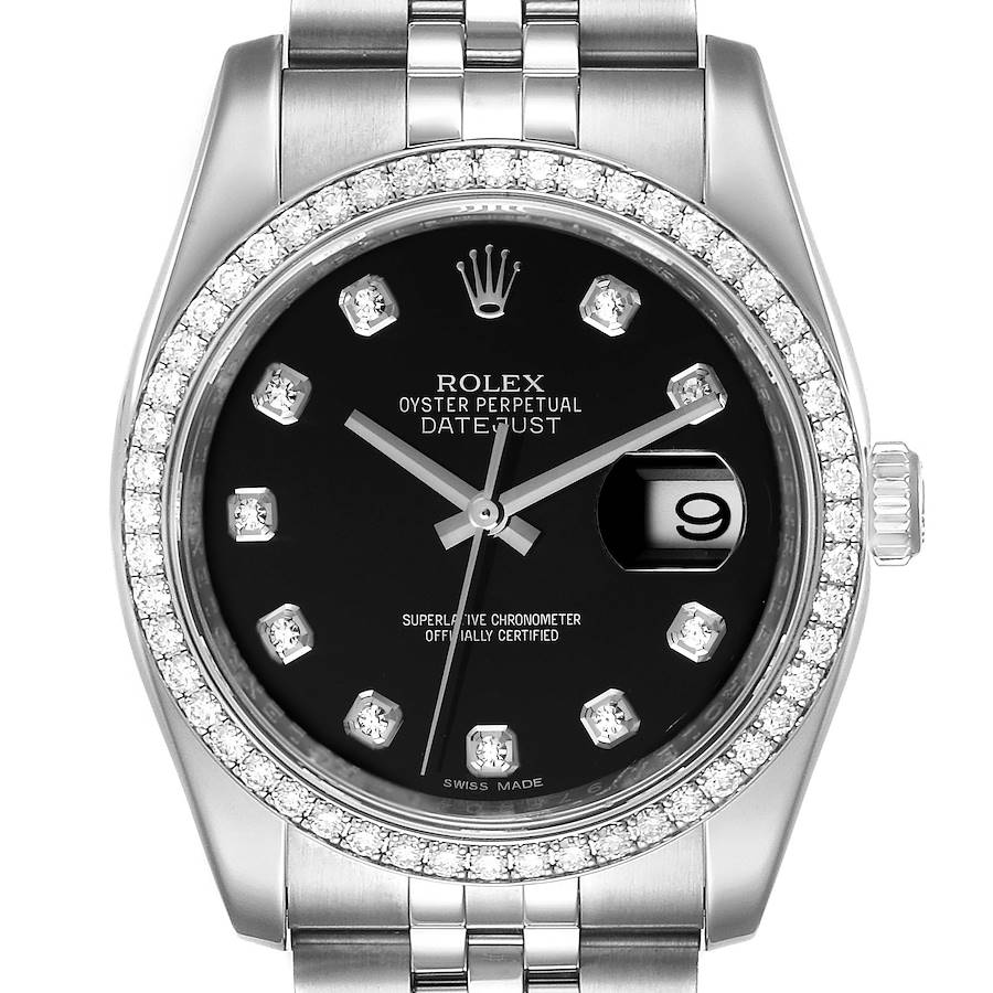 Rolex Datejust 36 Black Diamond Dial Bezel Unisex Watch 116244 Unworn SwissWatchExpo