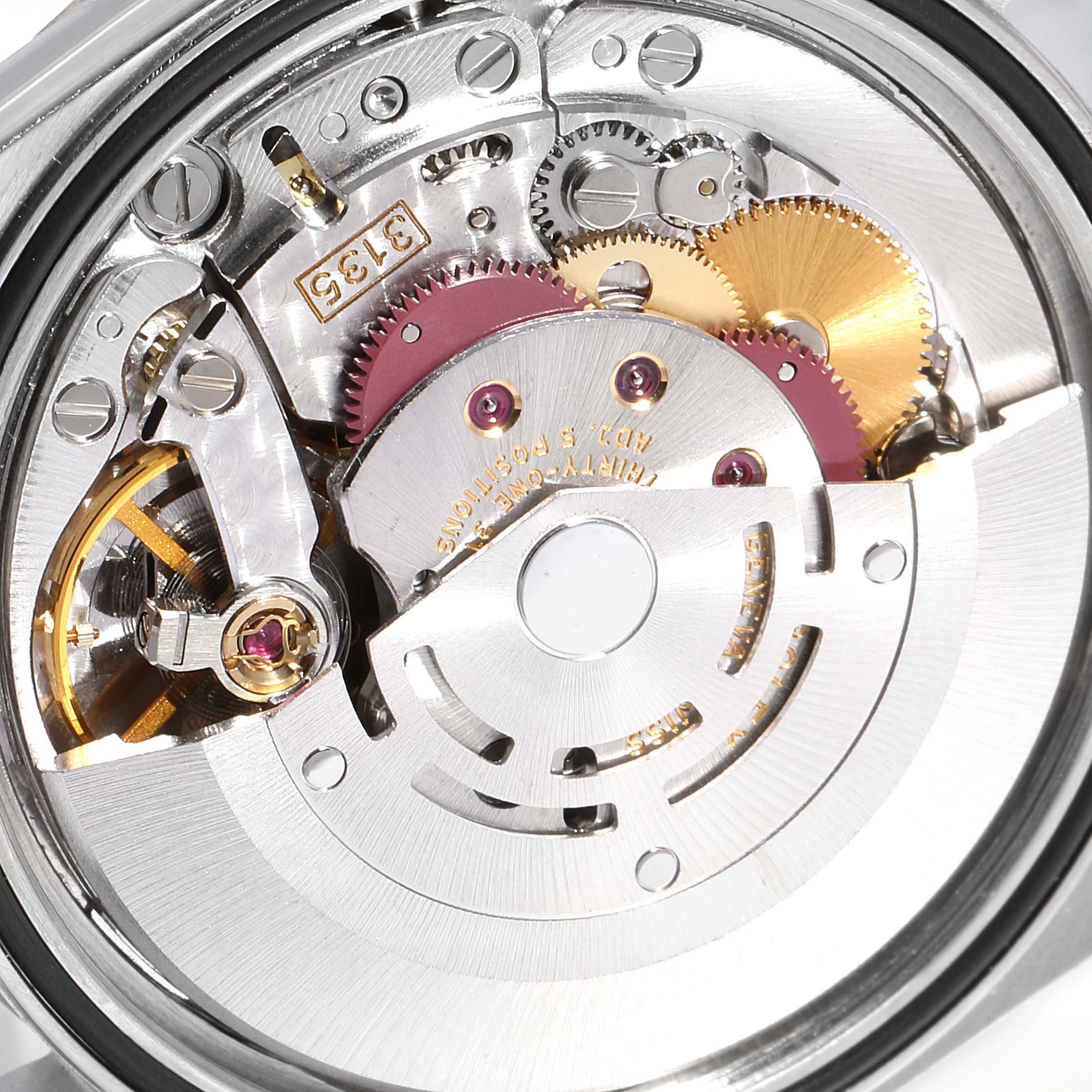 This image shows the detailed internal mechanism and movement of a Rolex Datejust 16234 Men's Stainless Steel Silver Dial 16234 Men's Stainless Steel Silver Dial watch from a close-up angle.
