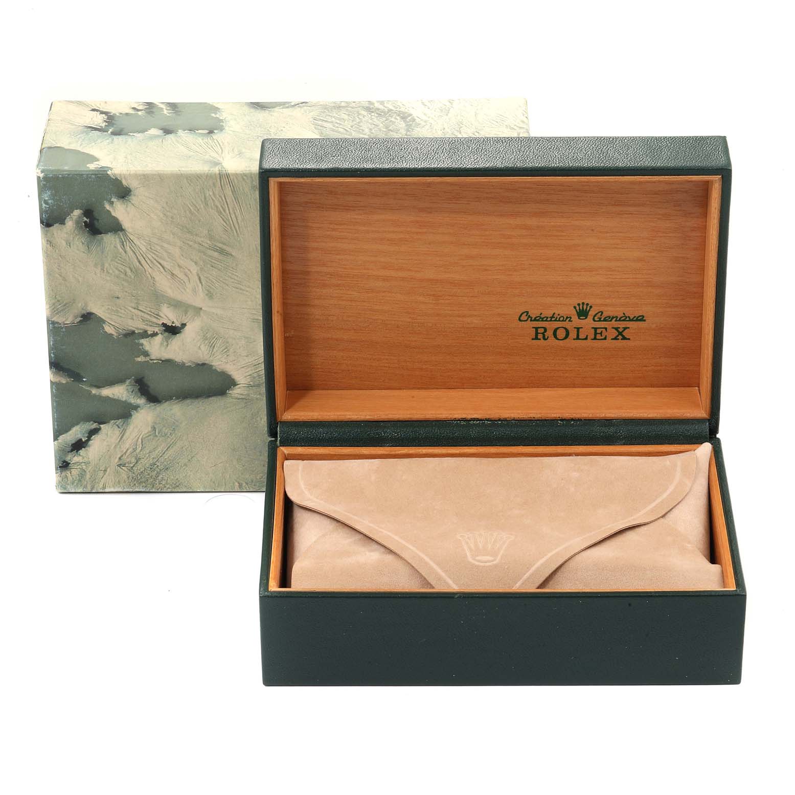 The image shows an open Rolex Datejust 16234 Men's Stainless Steel Silver Dial 16234 Men's Stainless Steel Silver Dial watch box and travel case from a front angle.