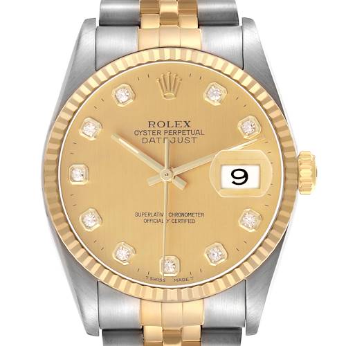 Photo of Rolex Datejust 36 Steel Yellow Gold Champagne Diamond Dial Mens Watch 16233