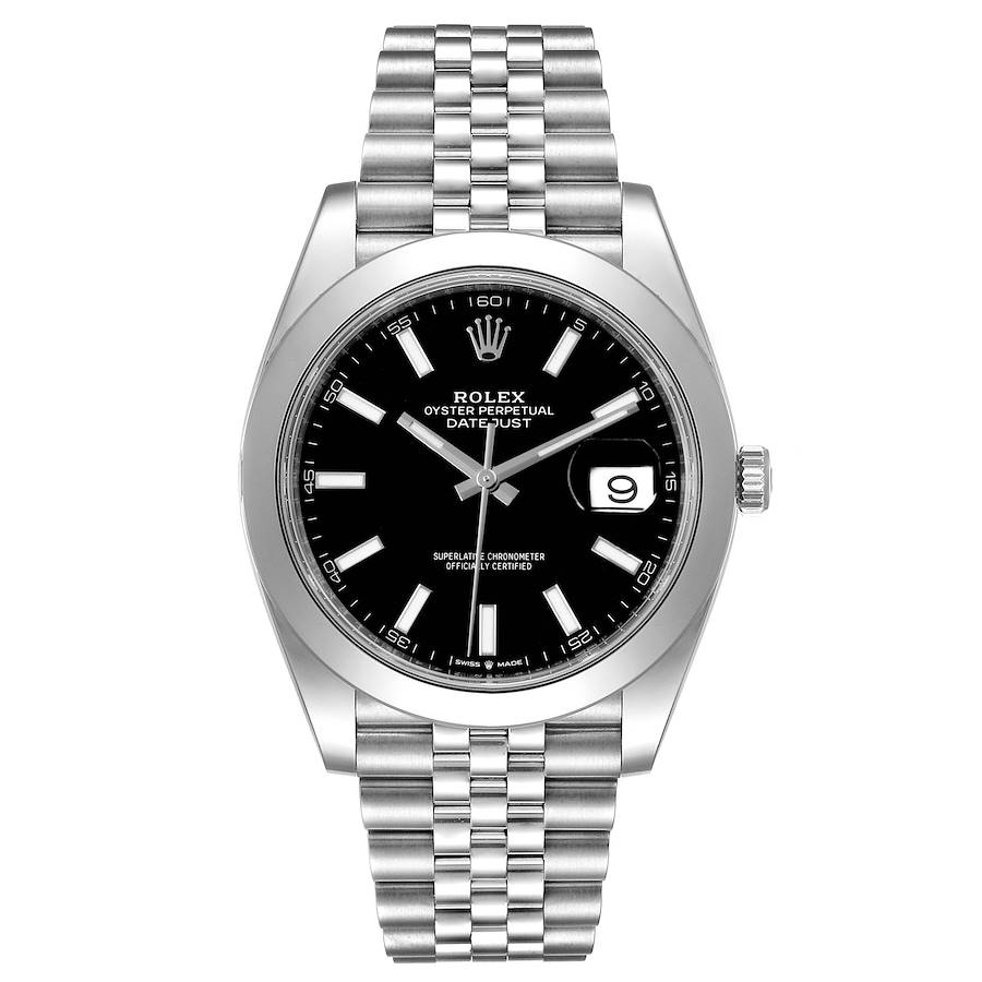 Rolex Datejust 41 Black Dial Smooth Bezel Steel Mens Watch 126300 Unworn SwissWatchExpo