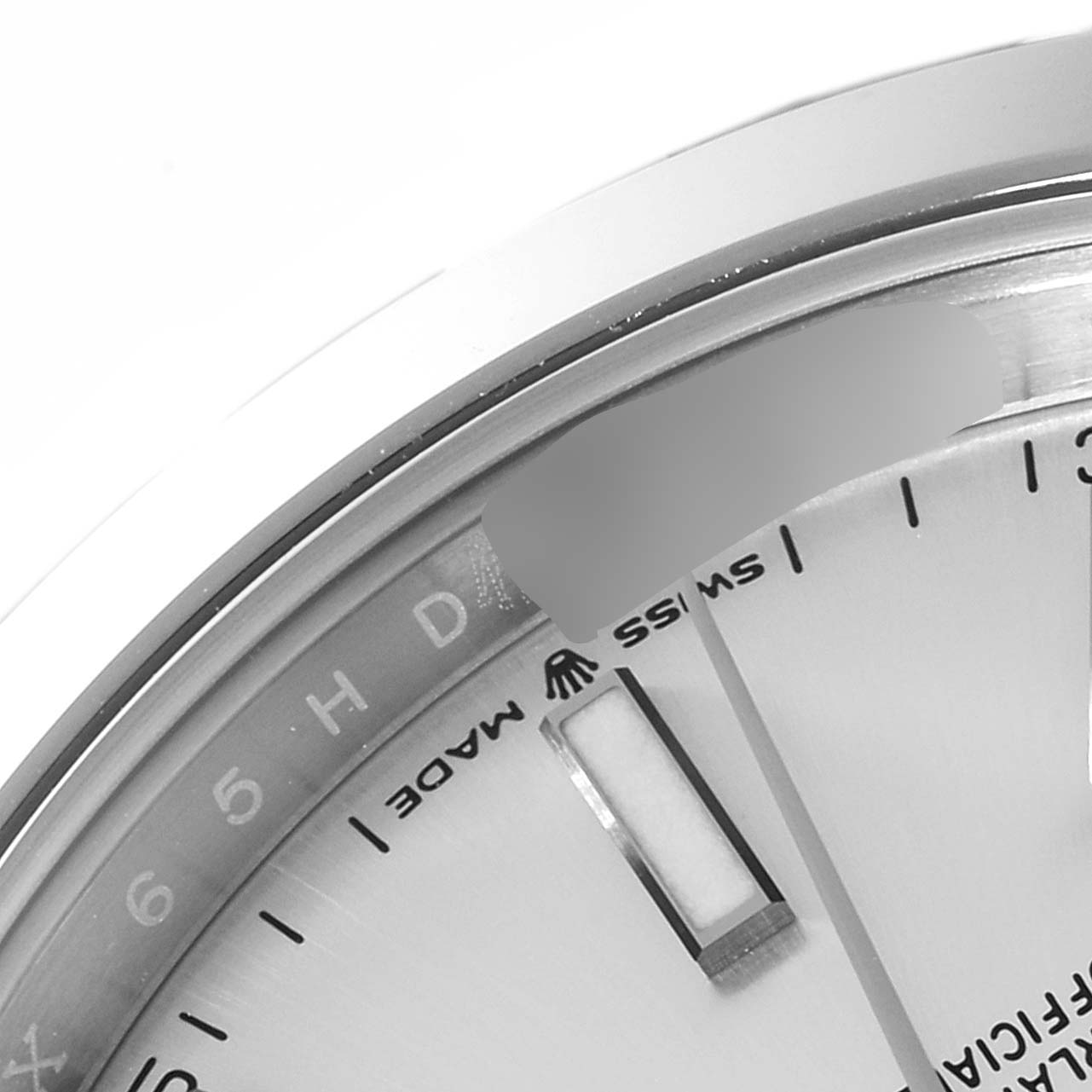 This close-up image shows the dial and partial bezel of the Rolex Datejust 41 126300 Men's Stainless Steel Silver Dial 126300 Men's Stainless Steel Silver Dial model, highlighting the markers and text.