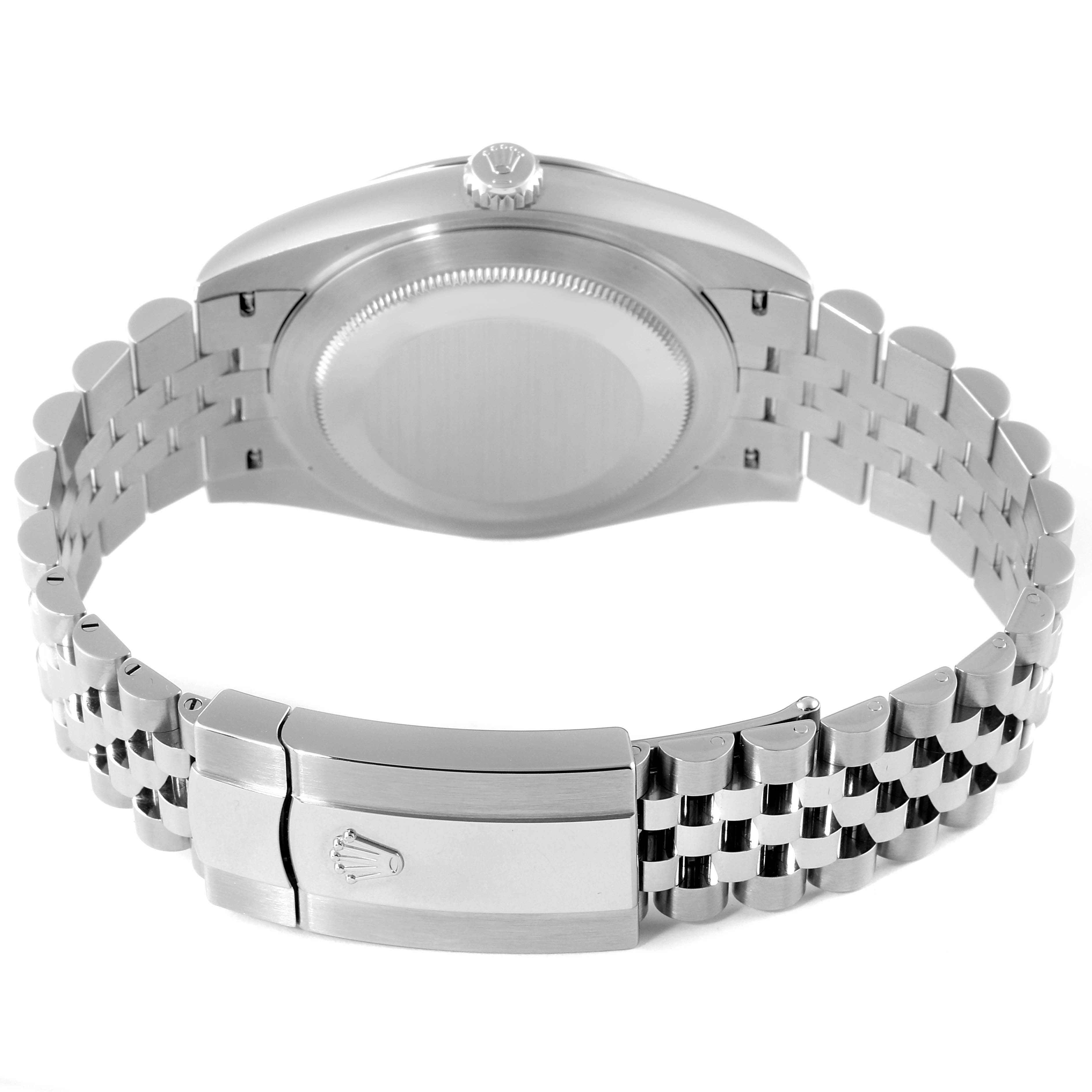 The image shows the back and bracelet clasp of a Rolex Datejust 41 126300 Men's Stainless Steel Silver Dial 126300 Men's Stainless Steel Silver Dial watch from a side angle.