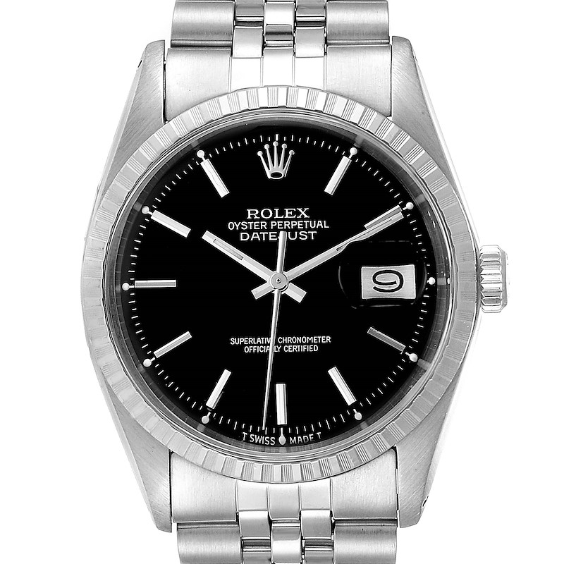 Rolex Datejust Black Dial Jubilee Bracelet Vintage Mens Watch 1603 SwissWatchExpo