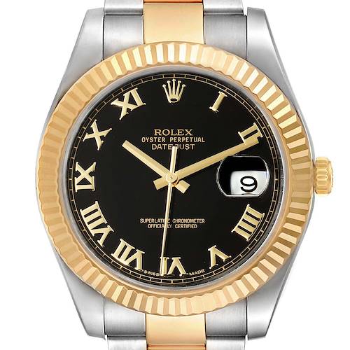 Photo of Rolex Datejust II Steel Yellow Gold Black Dial Mens Watch 116333 Box Card