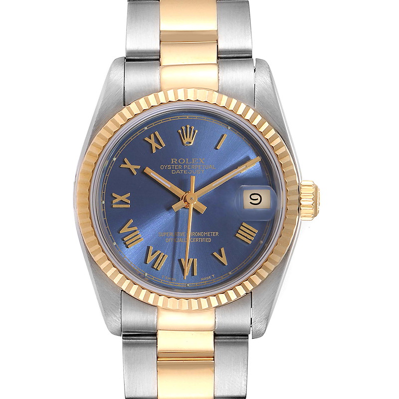 Rolex Datejust Midsize 31 Blue Dial Steel Yellow Gold Ladies Watch 68273 SwissWatchExpo