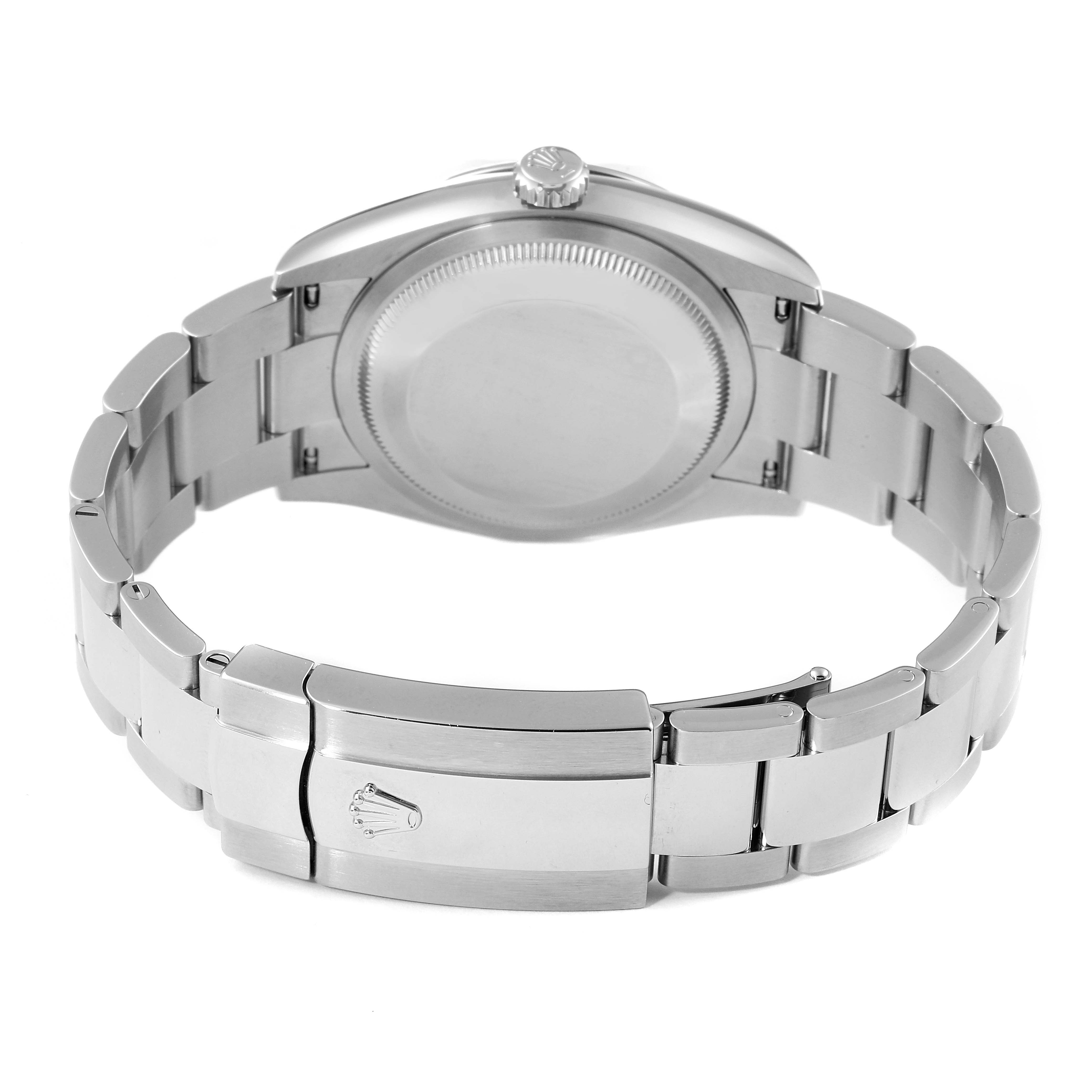 This image shows the back view of a Rolex Datejust 126234 Men's Stainless Steel Blue Dial 126234 Men's Stainless Steel Blue Dial watch, highlighting its bracelet and clasp.