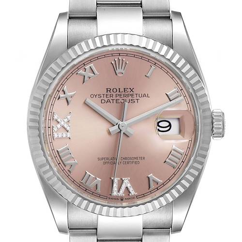 Photo of Rolex Datejust Steel White Gold Pink Dial Diamond Watch 126234 Unworn