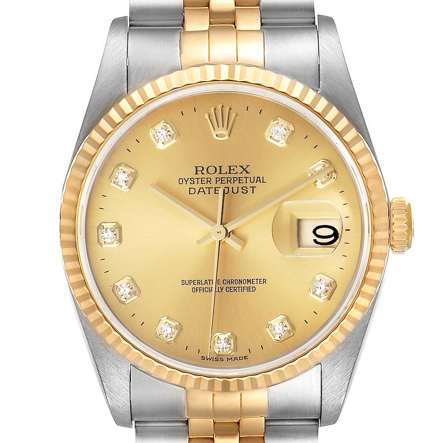 Rolex Datejust Steel Yellow Gold Champagne Diamond Dial Watch 16233 SwissWatchExpo