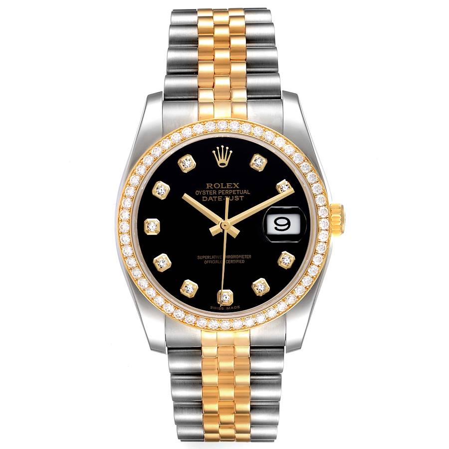 Rolex Datejust Steel Yellow Gold Black Diamond Dial Mens Watch 116243 ...