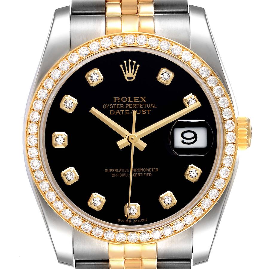 Rolex Datejust Steel Yellow Gold Black Diamond Dial Mens Watch 116243 SwissWatchExpo