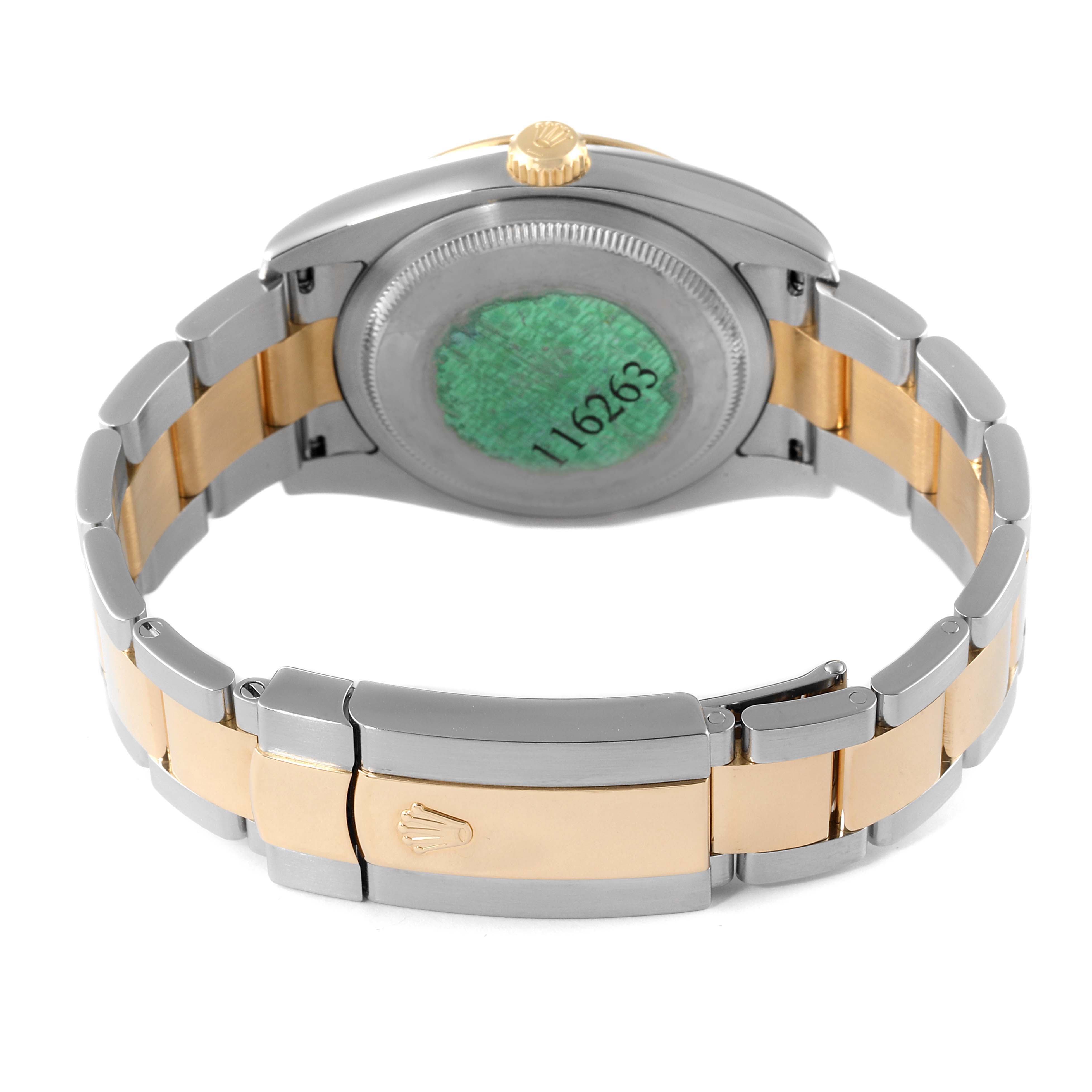 The image shows the back view and bracelet of a Rolex Turn-o-Graph 43821 Men's Steel and Gold (two tone) White Dial 43821 Men's Steel and Gold (two tone) White Dial watch.
