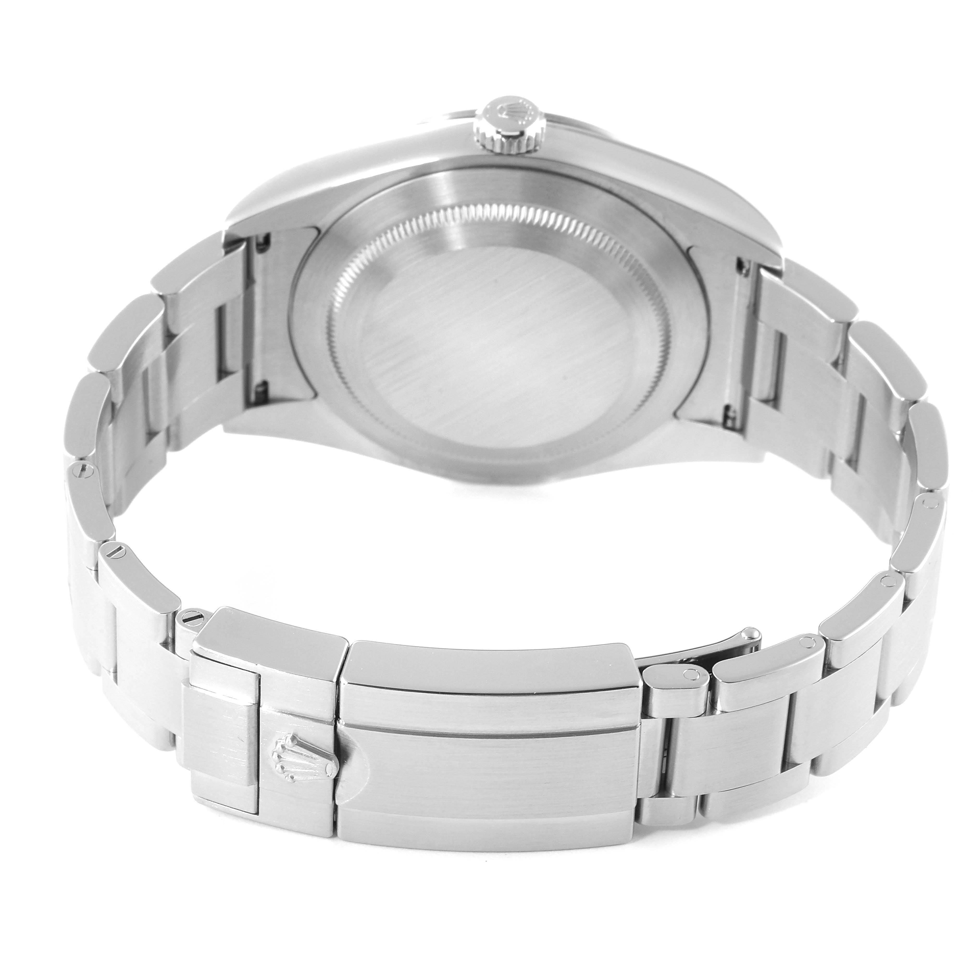 This image shows the back of a Rolex Explorer 214270 Men's Stainless Steel Black Dial 214270 Men's Stainless Steel Black Dial watch, displaying the case back and metal bracelet with the clasp.