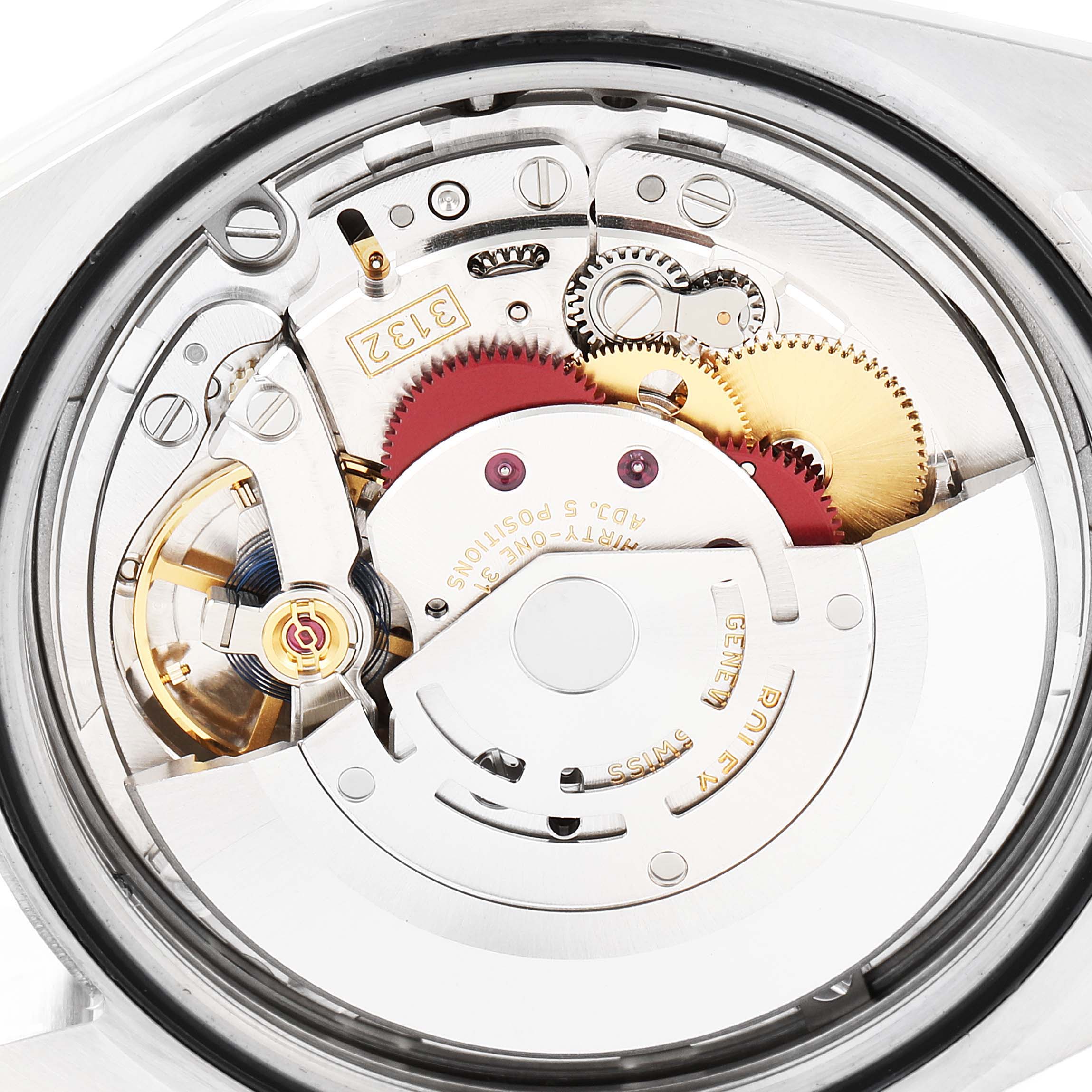 The image shows the inner mechanical movement of a Rolex Explorer 214270 Men's Stainless Steel Black Dial 214270 Men's Stainless Steel Black Dial watch viewed from the back.