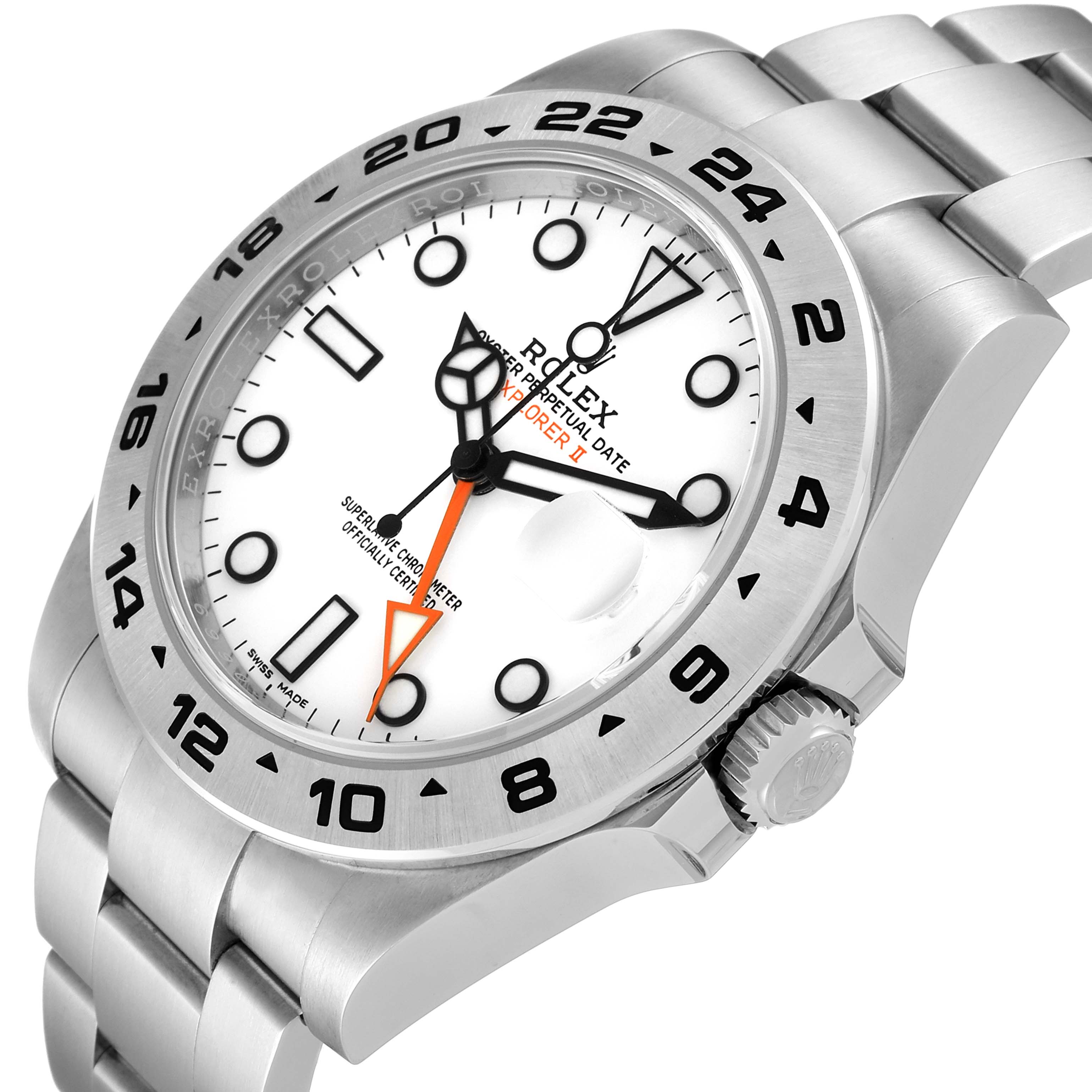 This image shows a Rolex Explorer 216570 Men
s Stainless Steel White Dial 216570 Men
s Stainless Steel White Dial watch from an oblique angle, highlighting the dial, bezel, bracelet, and crown.