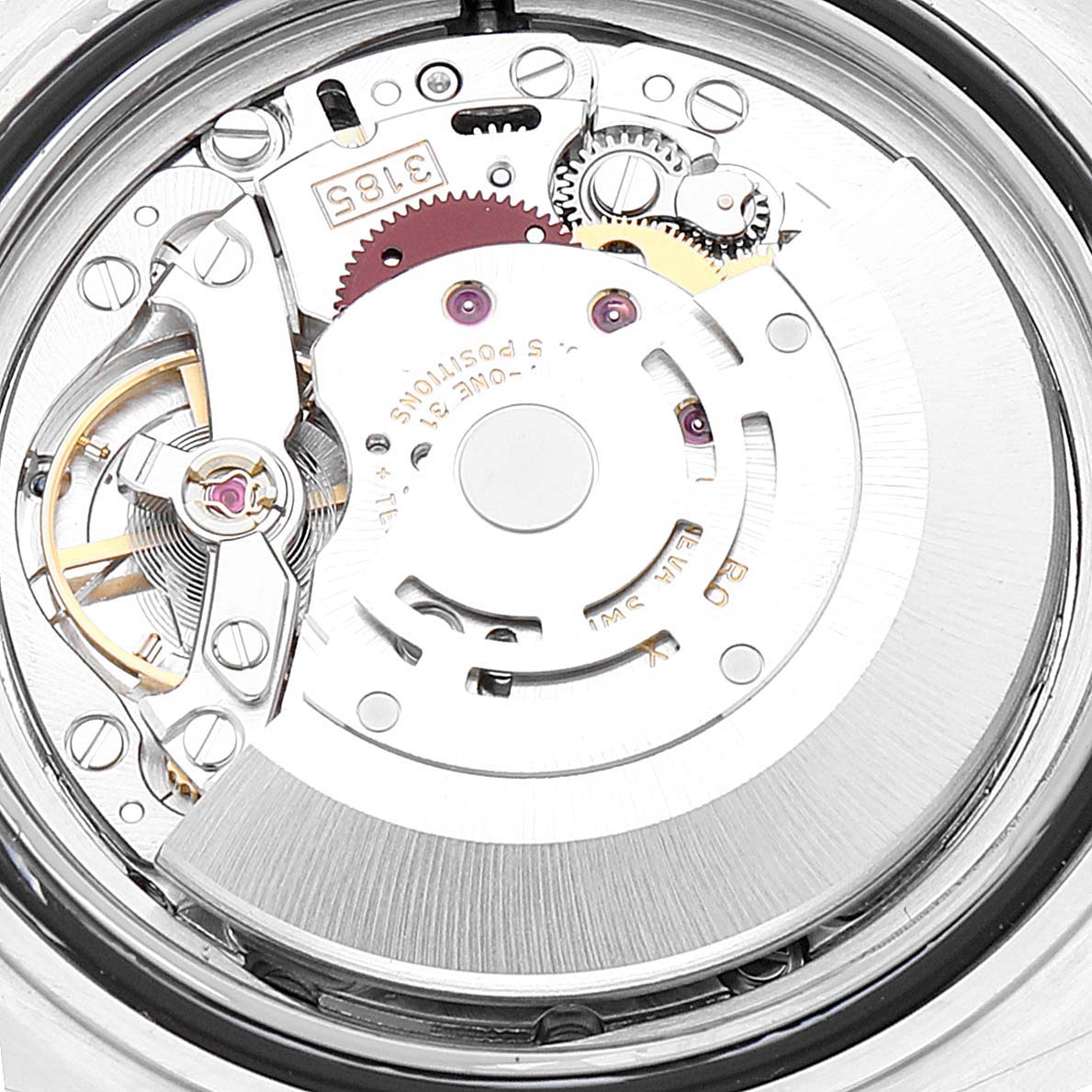 The image shows the movement mechanism of a Rolex Explorer 16570 Men's Stainless Steel Black Dial 16570 Men's Stainless Steel Black Dial watch, viewed from the back.