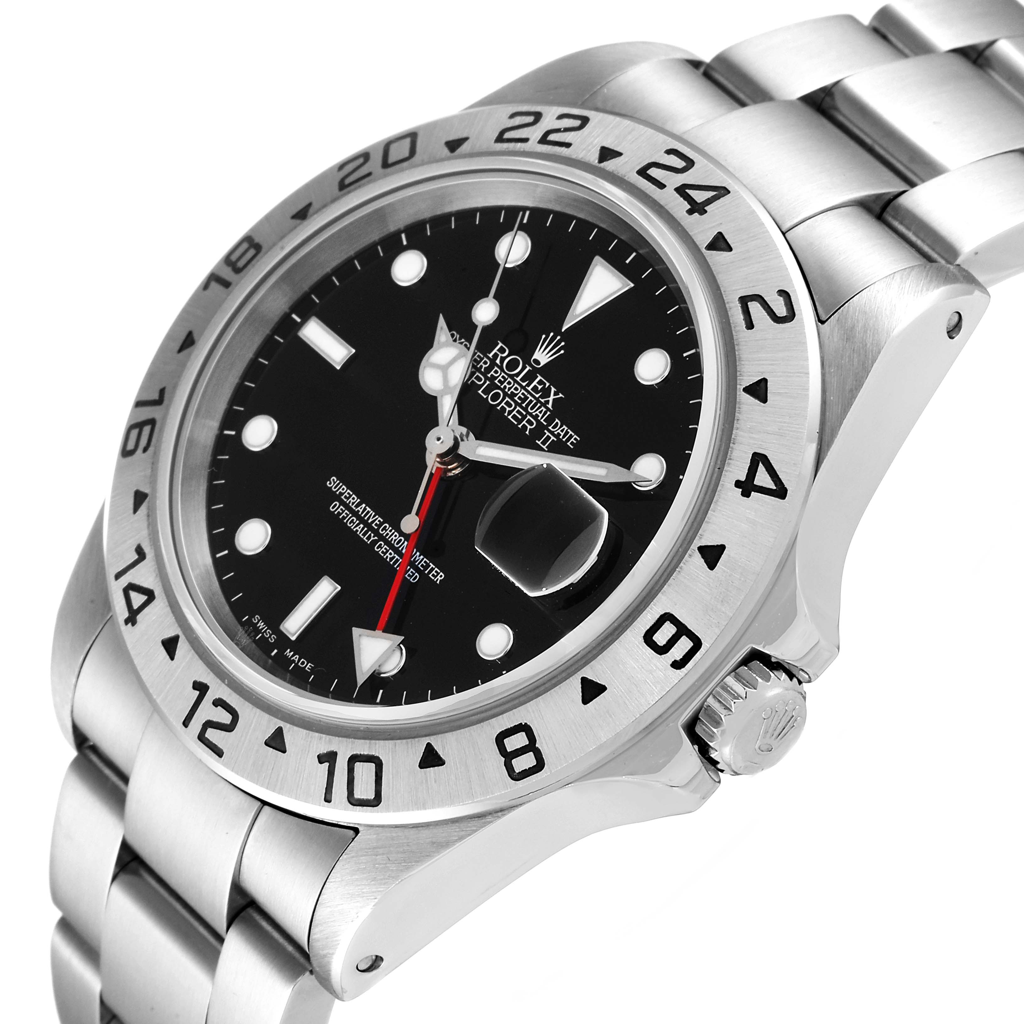 The image shows a close-up, angled view of a Rolex Explorer 16570 Men
s Stainless Steel Black Dial 16570 Men
s Stainless Steel Black Dial watch highlighting the bezel, crown, dial, and bracelet.