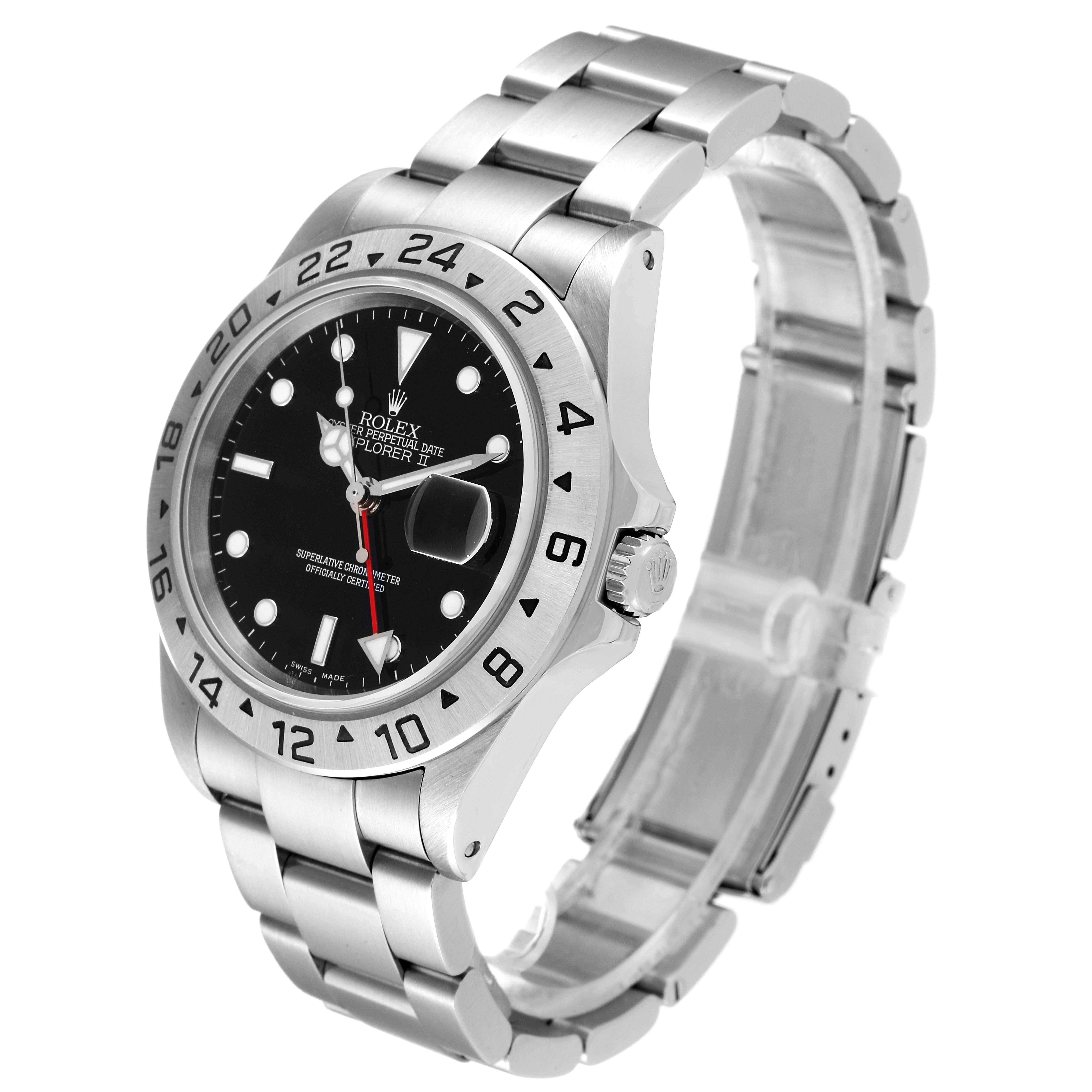 This image shows a side angle of a Rolex Explorer 16570 Men
s Stainless Steel Black Dial 16570 Men
s Stainless Steel Black Dial watch, highlighting the face, bezel, crown, and bracelet.