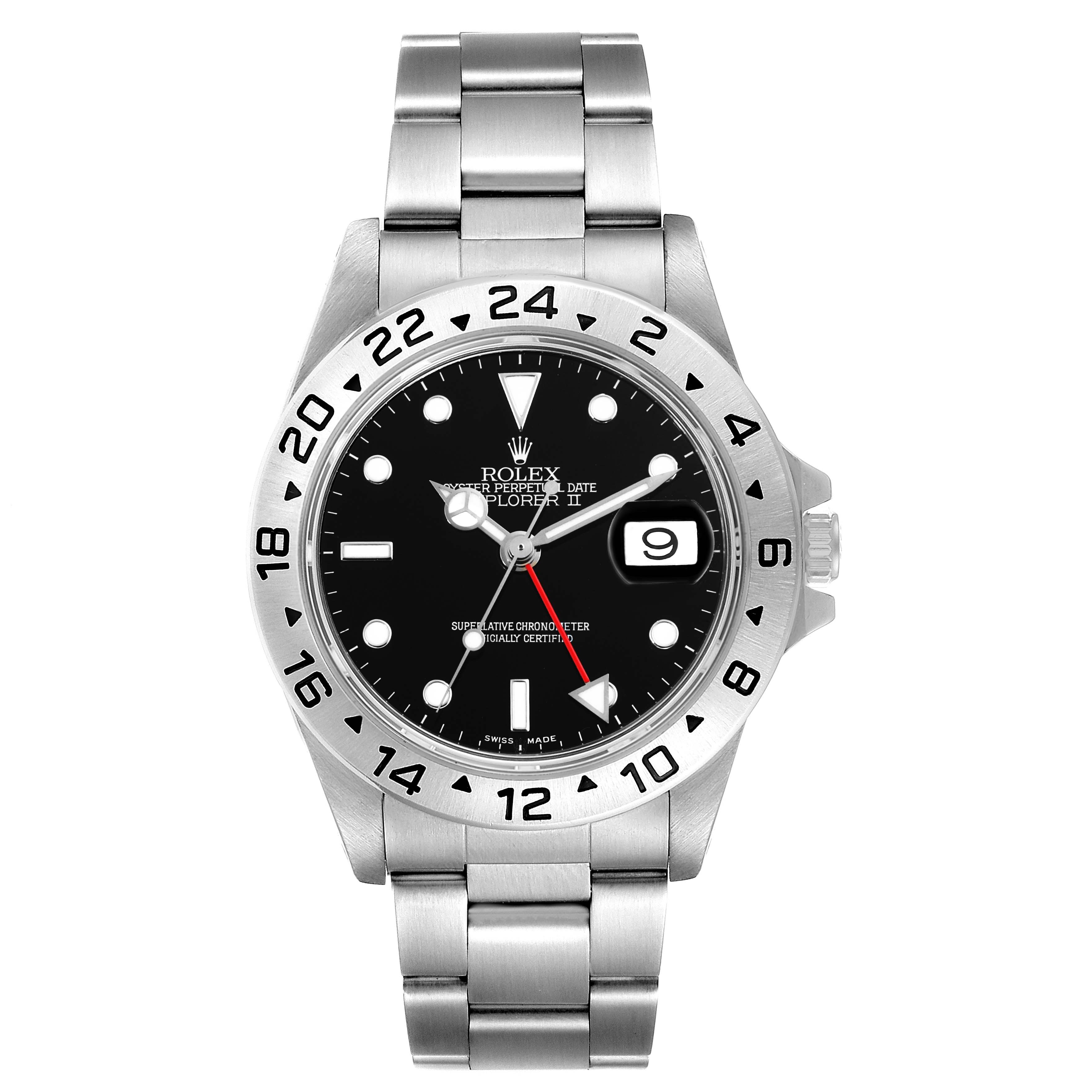 The image shows a frontal view of a Rolex Explorer 16570 Men
s Stainless Steel Black Dial 16570 Men
s Stainless Steel Black Dial watch, displaying its black dial, date window, and stainless steel bracelet.