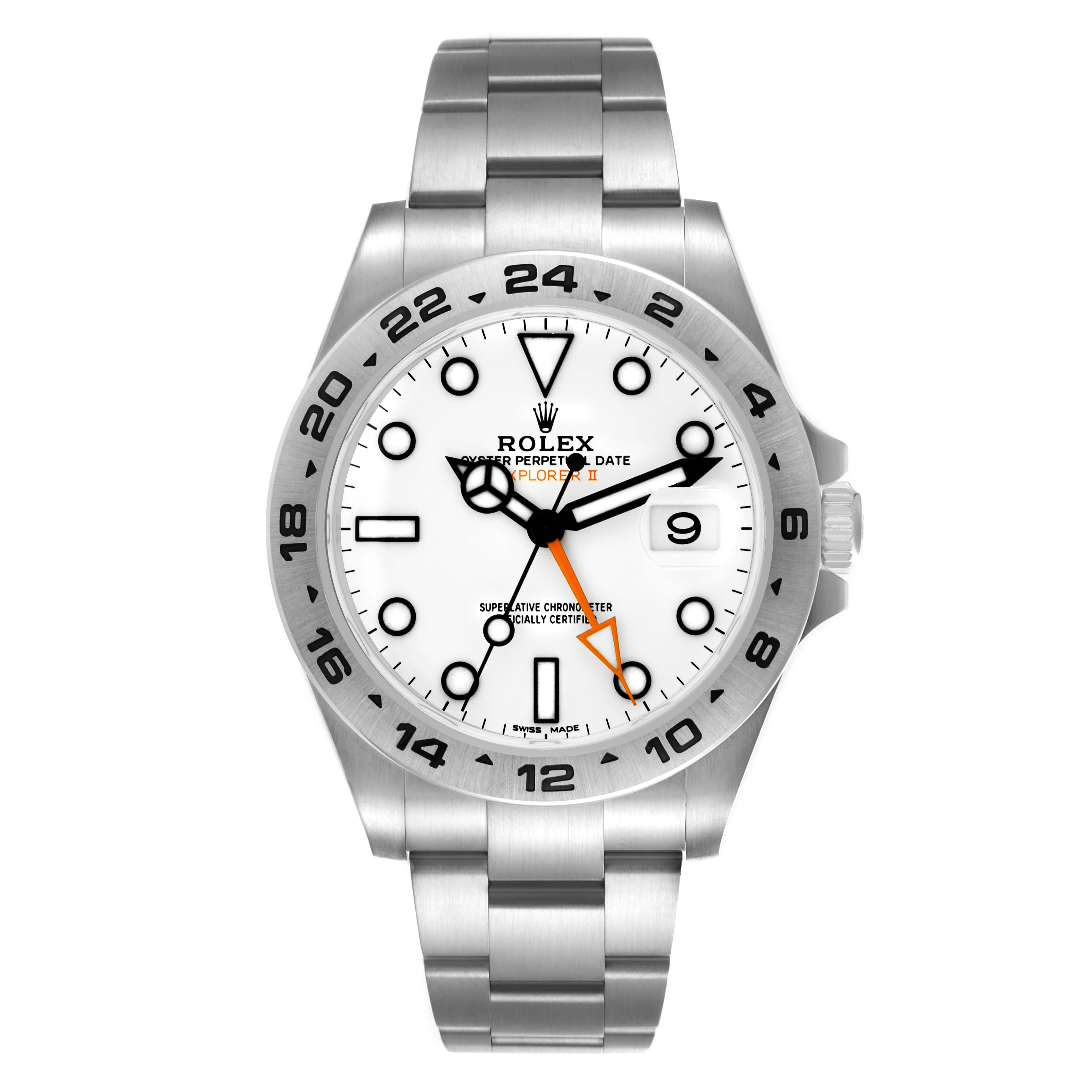 The Rolex Explorer 216570 Men's Stainless Steel White Dial 216570 Men's Stainless Steel White Dial watch is shown front-facing, displaying the dial, hands, bezel, and bracelet clearly.