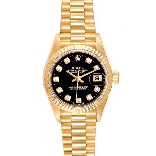 Photo of Rolex President Datejust Yellow Gold Black Diamond Dial Ladies Watch 69178