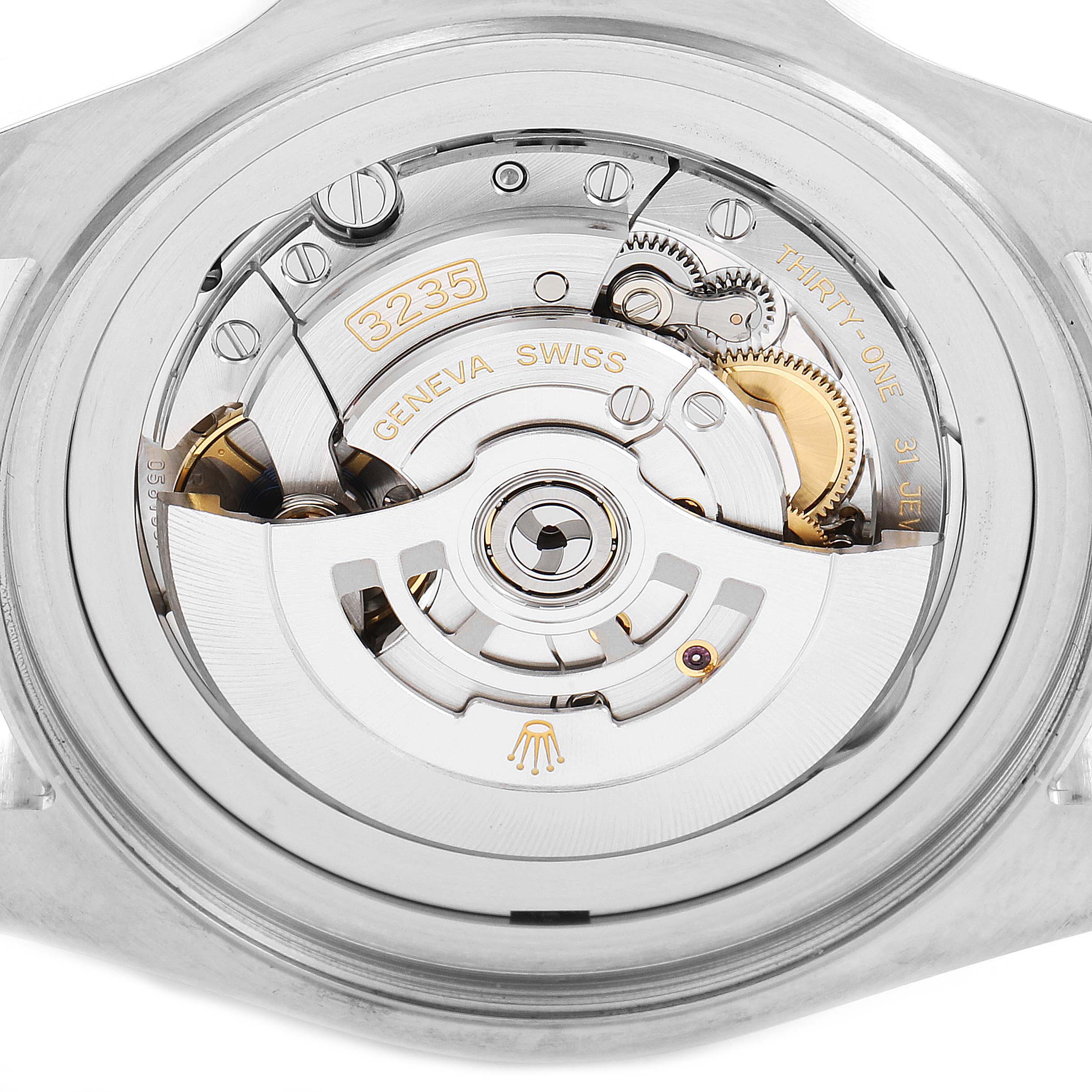 This image shows the movement and inner mechanism of a Rolex Sea-Dweller 126660 Men
s Stainless Steel Blue Dial 126660 Men
s Stainless Steel Blue Dial watch, specifically focusing on the Caliber 3235.