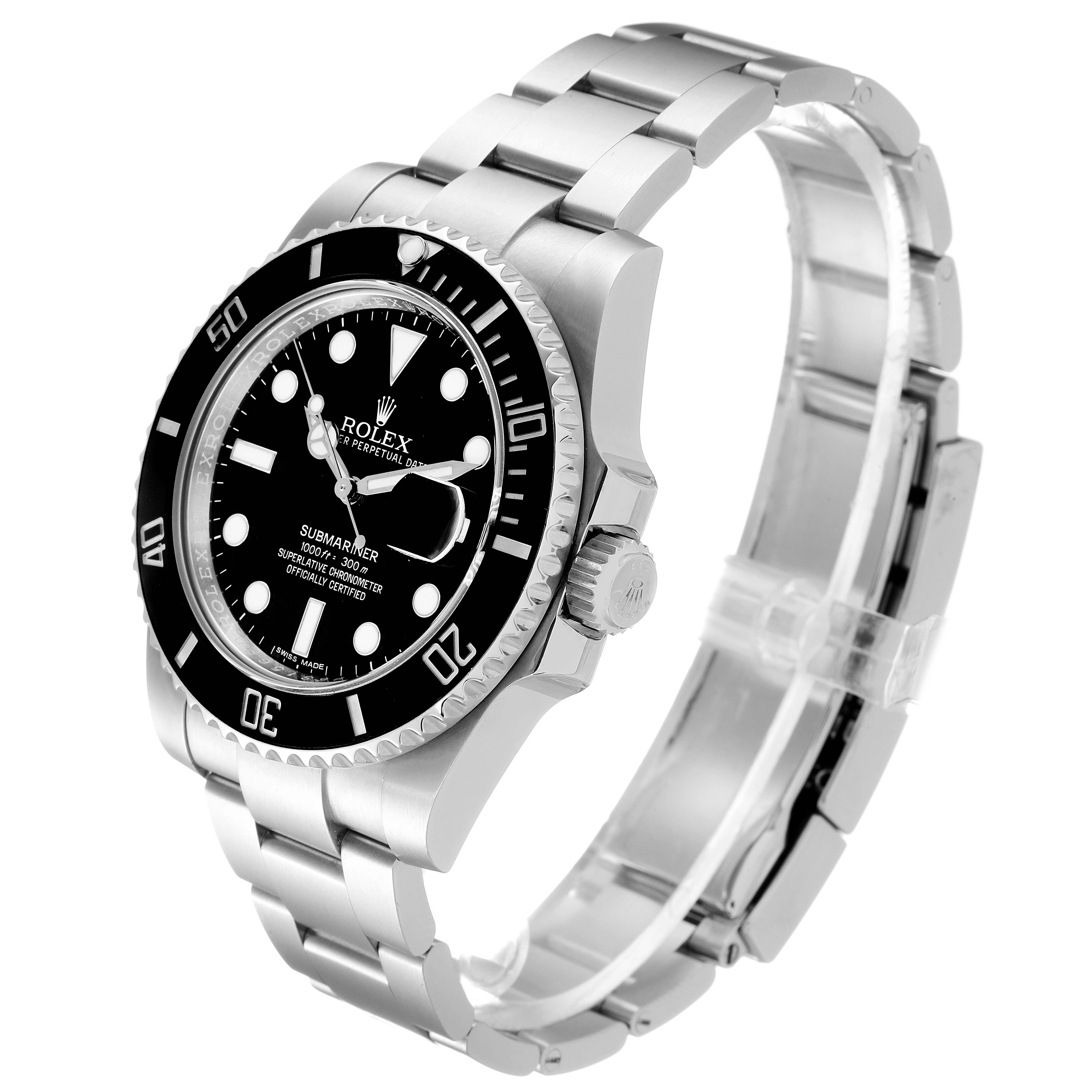 The image shows a Rolex Submariner 116610LN Men
s Stainless Steel Black Dial 116610LN Men
s Stainless Steel Black Dial watch at a slight angle, highlighting its face, bezel, and stainless steel bracelet.