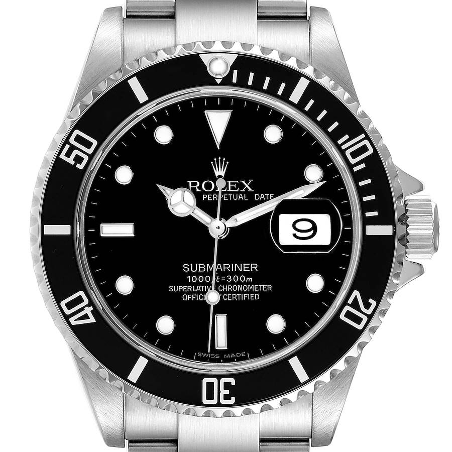 Rolex Submariner Black Dial Steel Mens Watch 16610 Box Card SwissWatchExpo