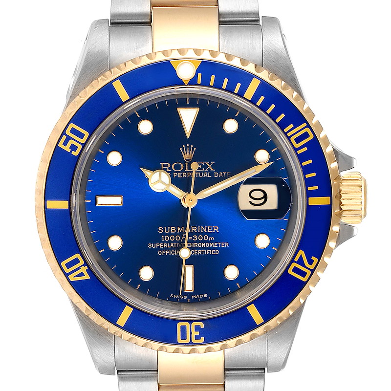 Rolex Submariner Blue Dial Bezel Steel Yellow Gold Mens Watch 16613 SwissWatchExpo