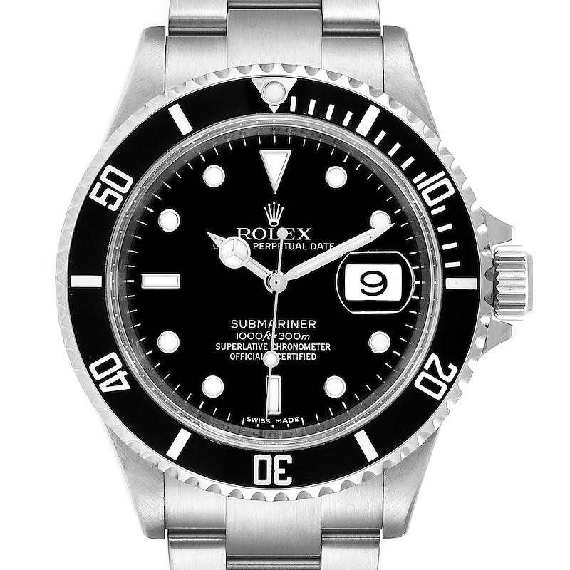 Rolex Submariner Date 40mm Stainless Steel Mens Watch 16610 Box Card SwissWatchExpo