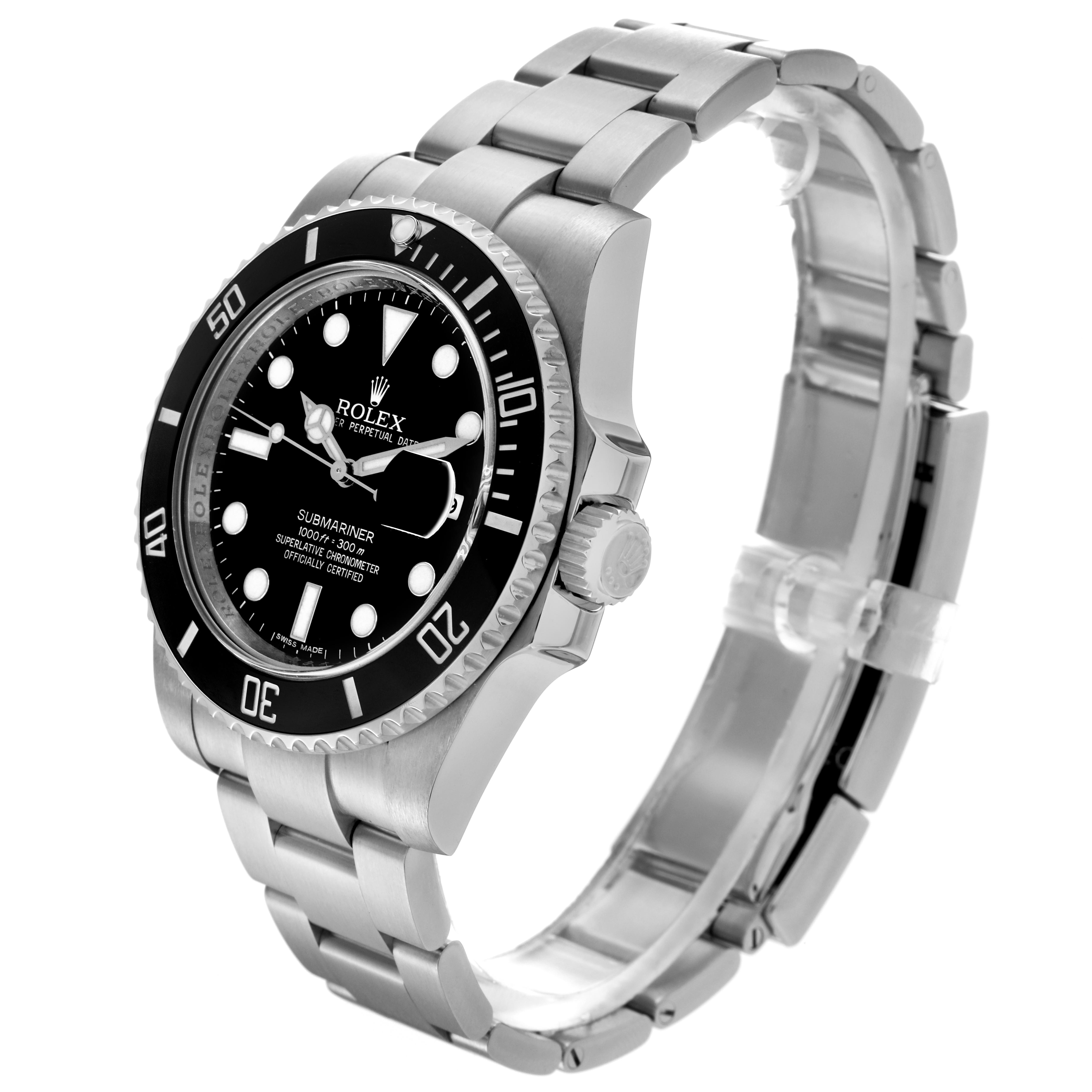 The Rolex Submariner 116610 Men's Stainless Steel Black Dial 116610 Men's Stainless Steel Black Dial watch is shown at an angled view, displaying the full bracelet, bezel, crown, and face.