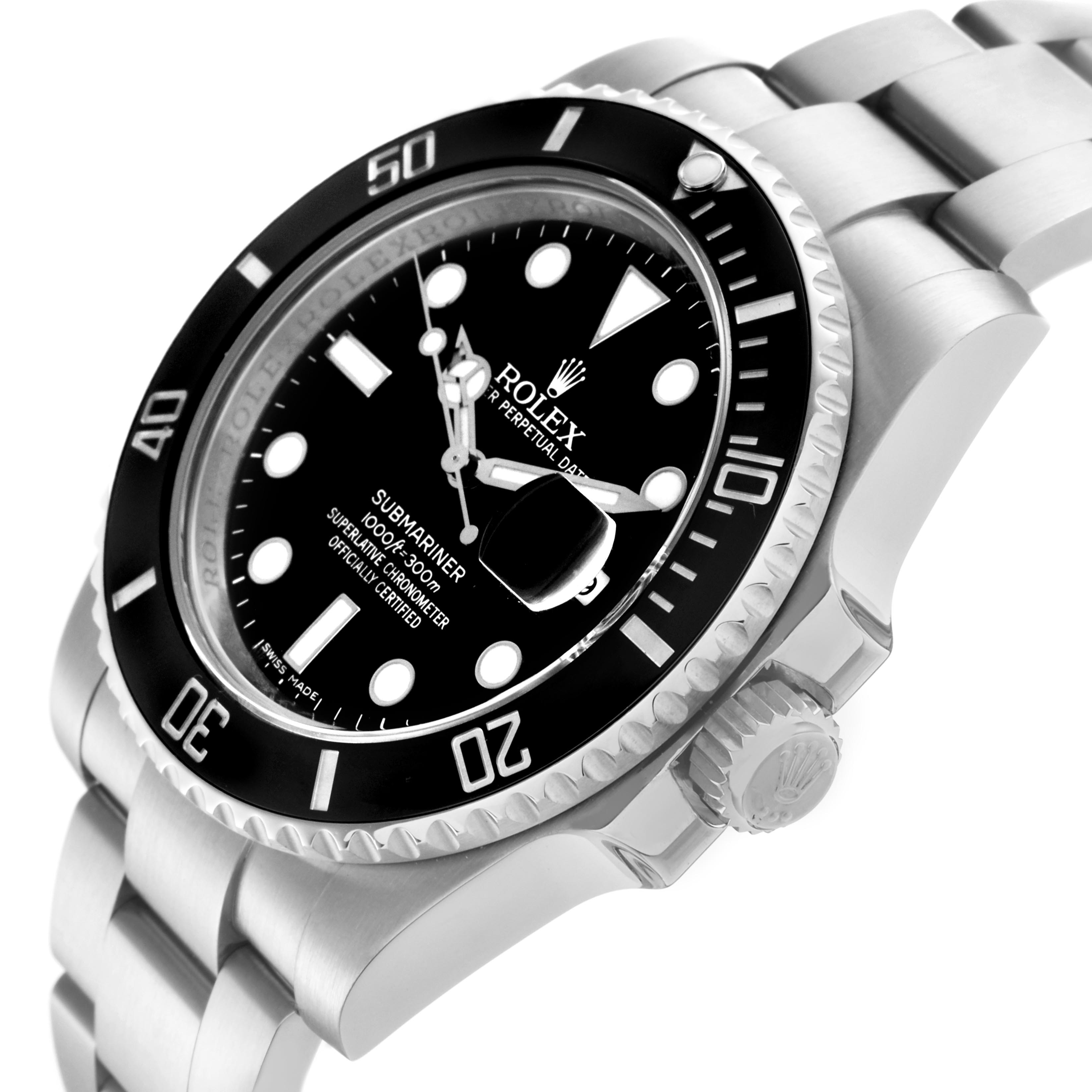 The Rolex Submariner 116610 Men's Stainless Steel Black Dial 116610 Men's Stainless Steel Black Dial watch is shown at a slight angle, highlighting the bezel, dial, crown, and bracelet.