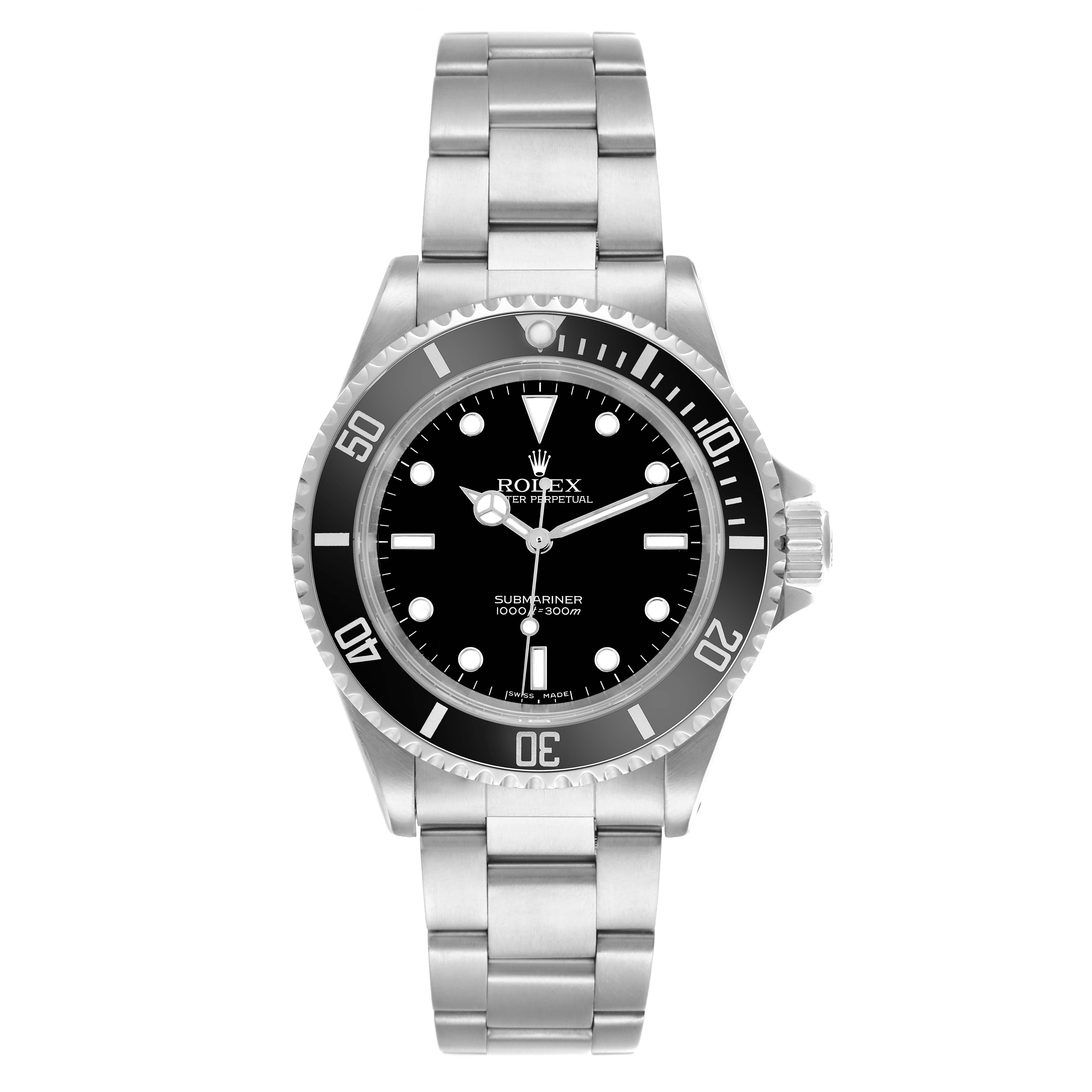 The Rolex Submariner 14060M Men's Stainless Steel Black Dial 14060M Men's Stainless Steel Black Dial watch is shown from a front angle, displaying the face, bezel, and bracelet.
