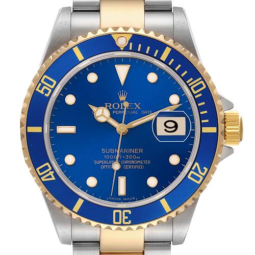Photo of Rolex Submariner Steel Yellow Gold Blue Dial Bezel Mens Watch 16613