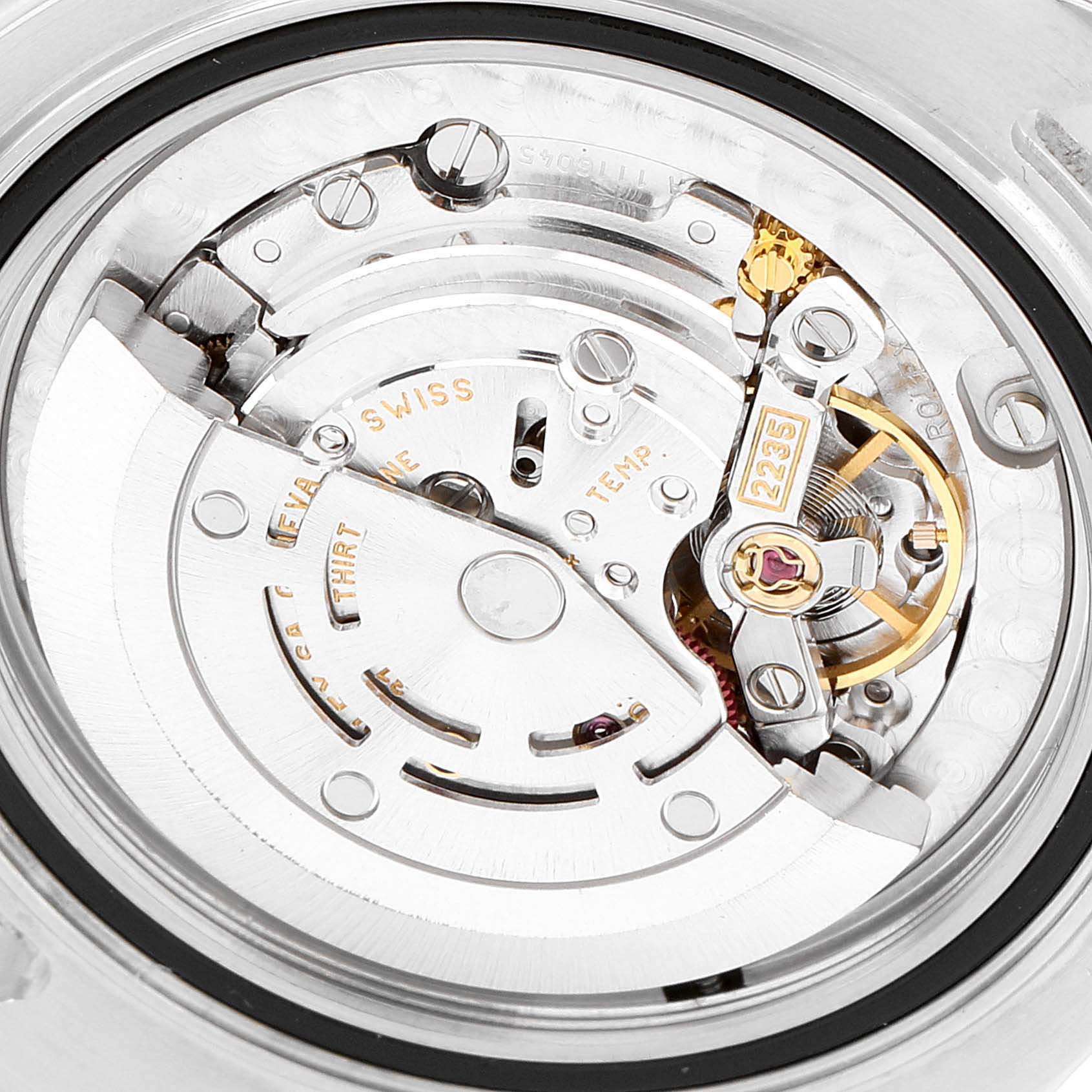 The image shows a close-up view of the movement mechanism of the Rolex Yacht-Master 68623 Men
s Steel and Gold (two tone) Champagne Dial 68623 Men
s Steel and Gold (two tone) Champagne Dial watch.