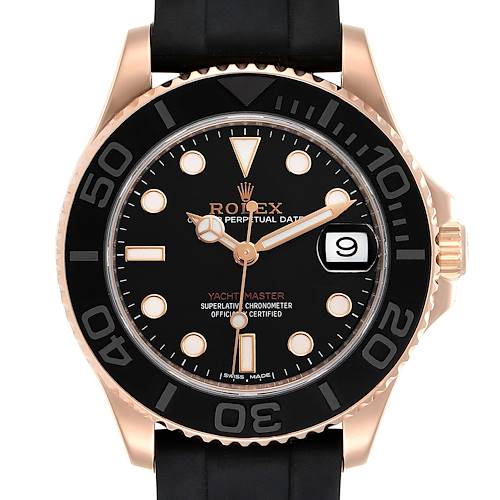 Photo of Rolex Yachtmaster 37 Rose Gold Rubber Strap Mens Watch 268655 Box Card