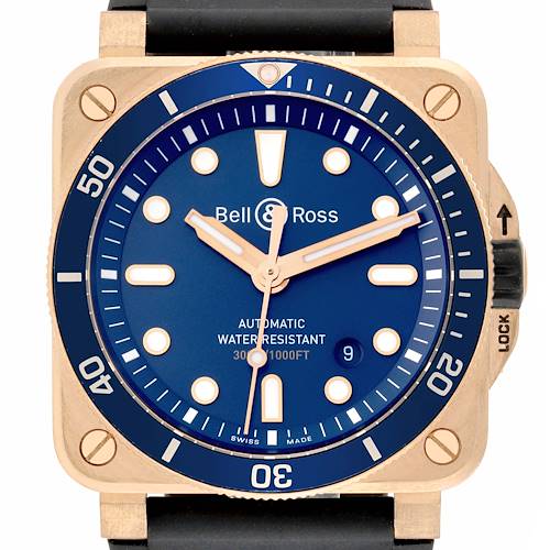Photo of Bell & Ross Diver Blue Dial Automatic Bronze Mens Watch BR0392 Box Card