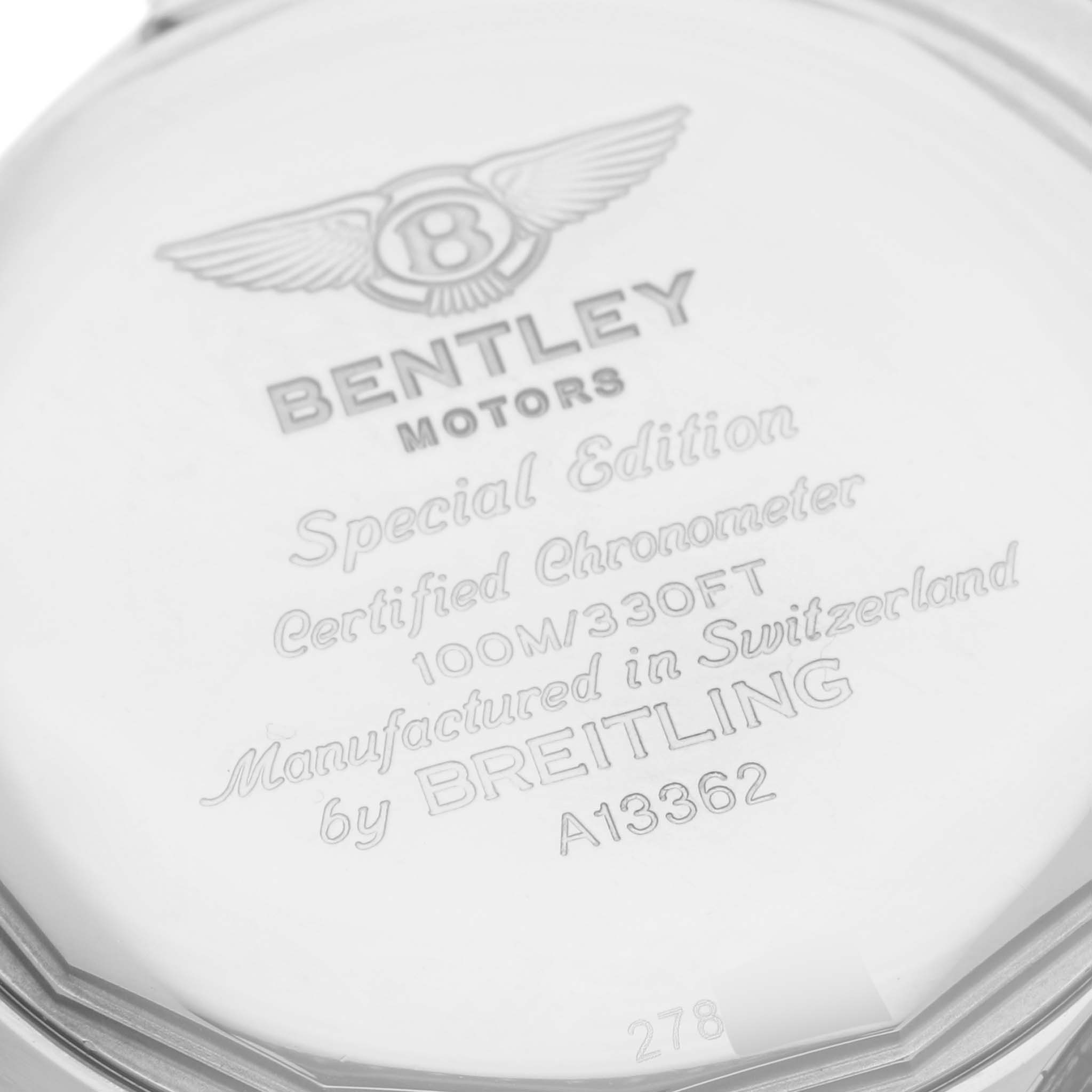 The image shows the back case of a Bentley model watch by Breitling.